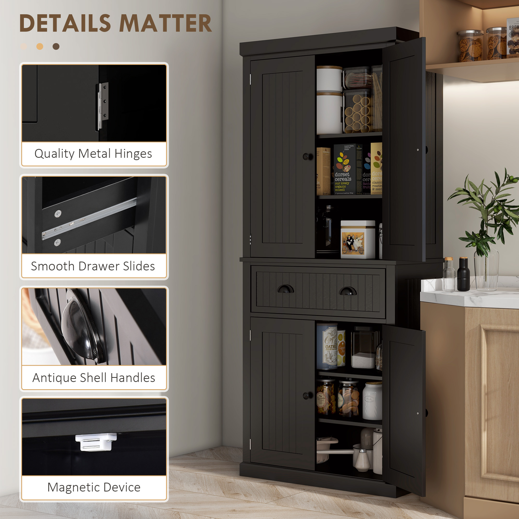 HOMCOM Freestanding Multi-Storage Kitchen Cabinet Black 7