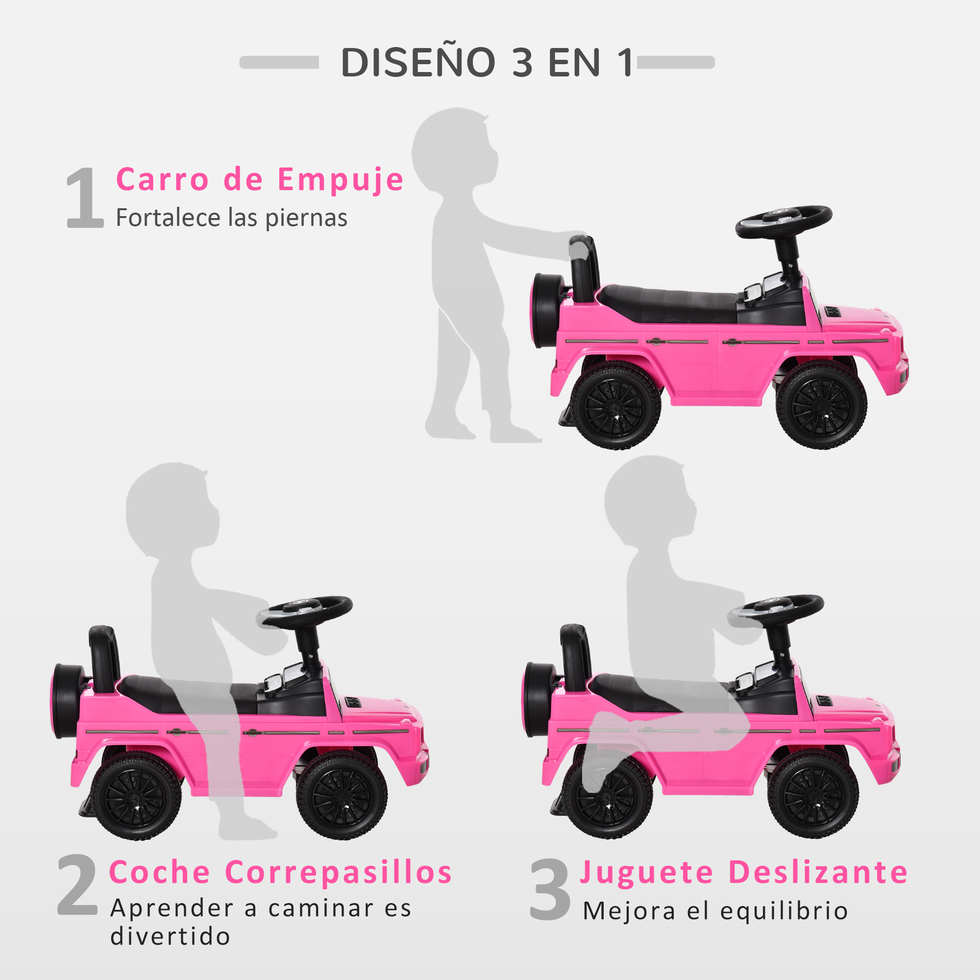 HOMCOM Correpasillos Mercedes G350 – Coche Andador Con Volante, Claxon Y Almacén Para Bebés De 12 A 36 Meses (Carga 25 Kg)