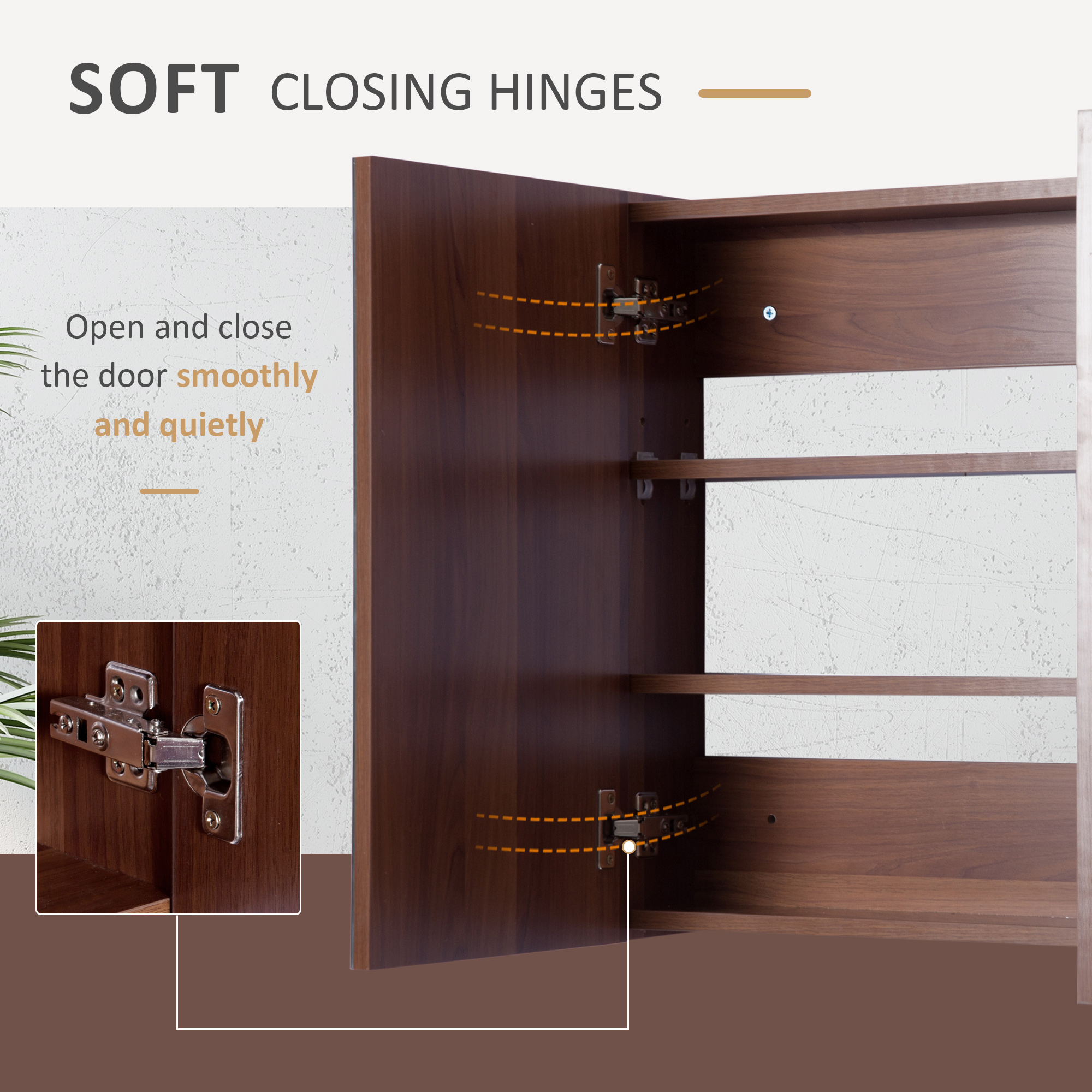 kleankin Double Door Bathroom Mirror Cabinet, Wall Mounted Bathroom Storage Cabinet, Soft Closing, 63L x 60Hcm 7