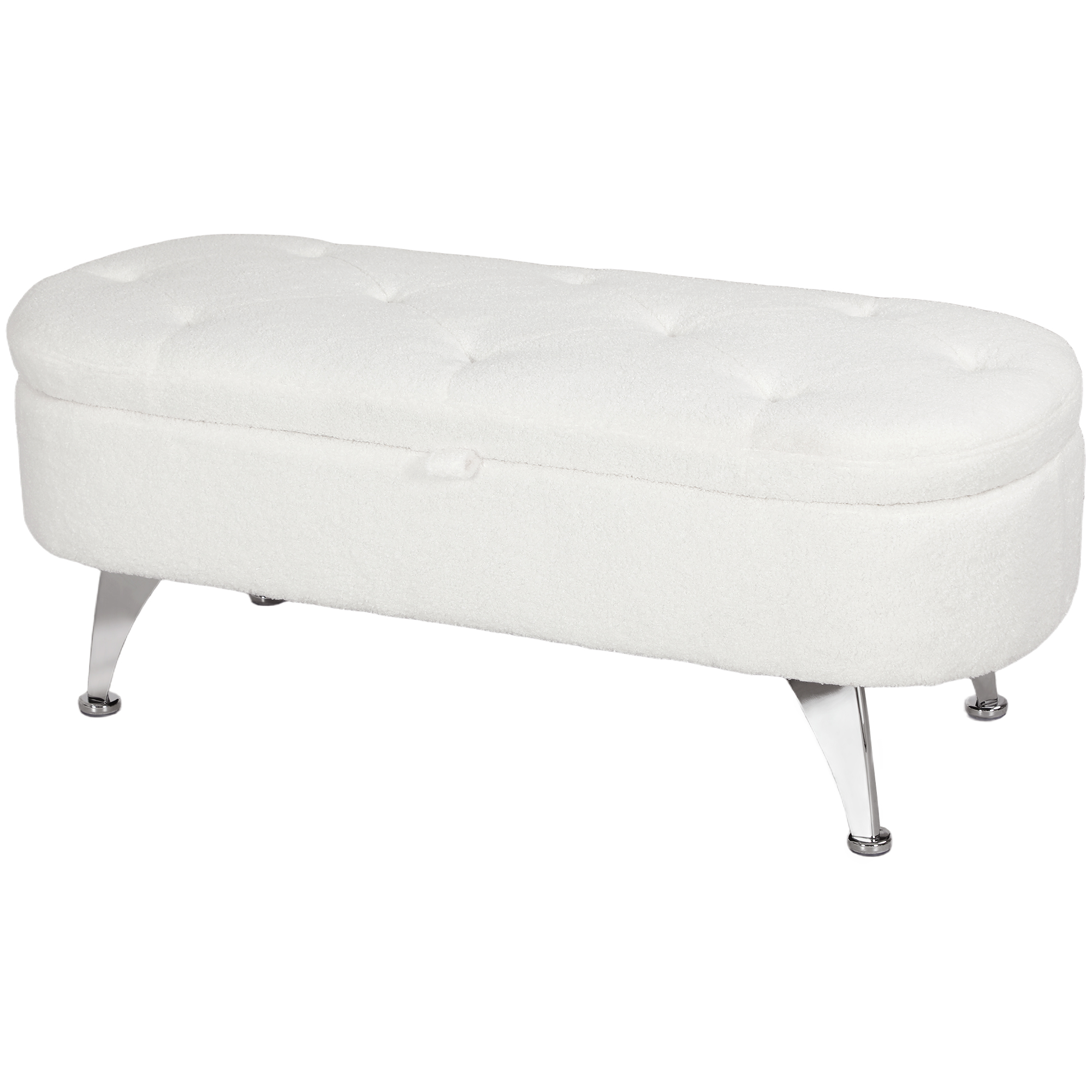 HOMCOM Sitzbank mit Stauraum, Polsterbank mit Deckel, Bettbank mit Teddysamtoptik, für Flur Schlafzimmer Wohnzimmer, Metallrahmen 114 x 47 x 46,5 cm Weiß Aosom