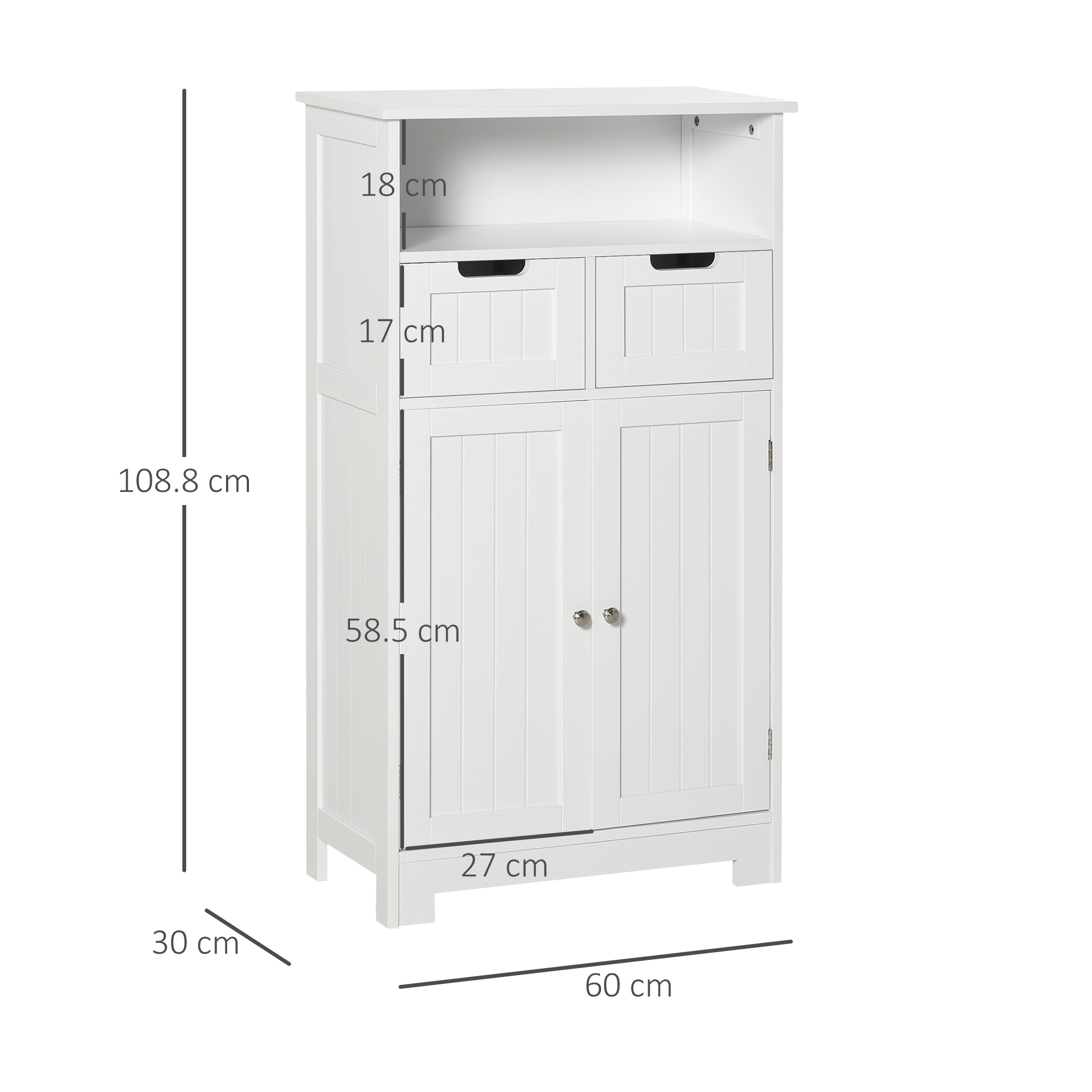 Mobiletto Da Bagno Indipendente Con 2 Ante, 3 Ripiani Regolabili Mobiletto Portaoggetti Per Bagno 60 X 30 X 80 5 Cm Bianco Grigio 95015647