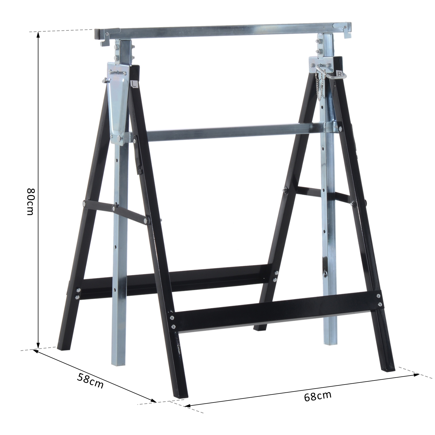 Set di 2 cavalletti telescopici 300kg pieghevoli ideali come trabattello, pontile, banco da lavoro e supporto taglia travi. Nero
