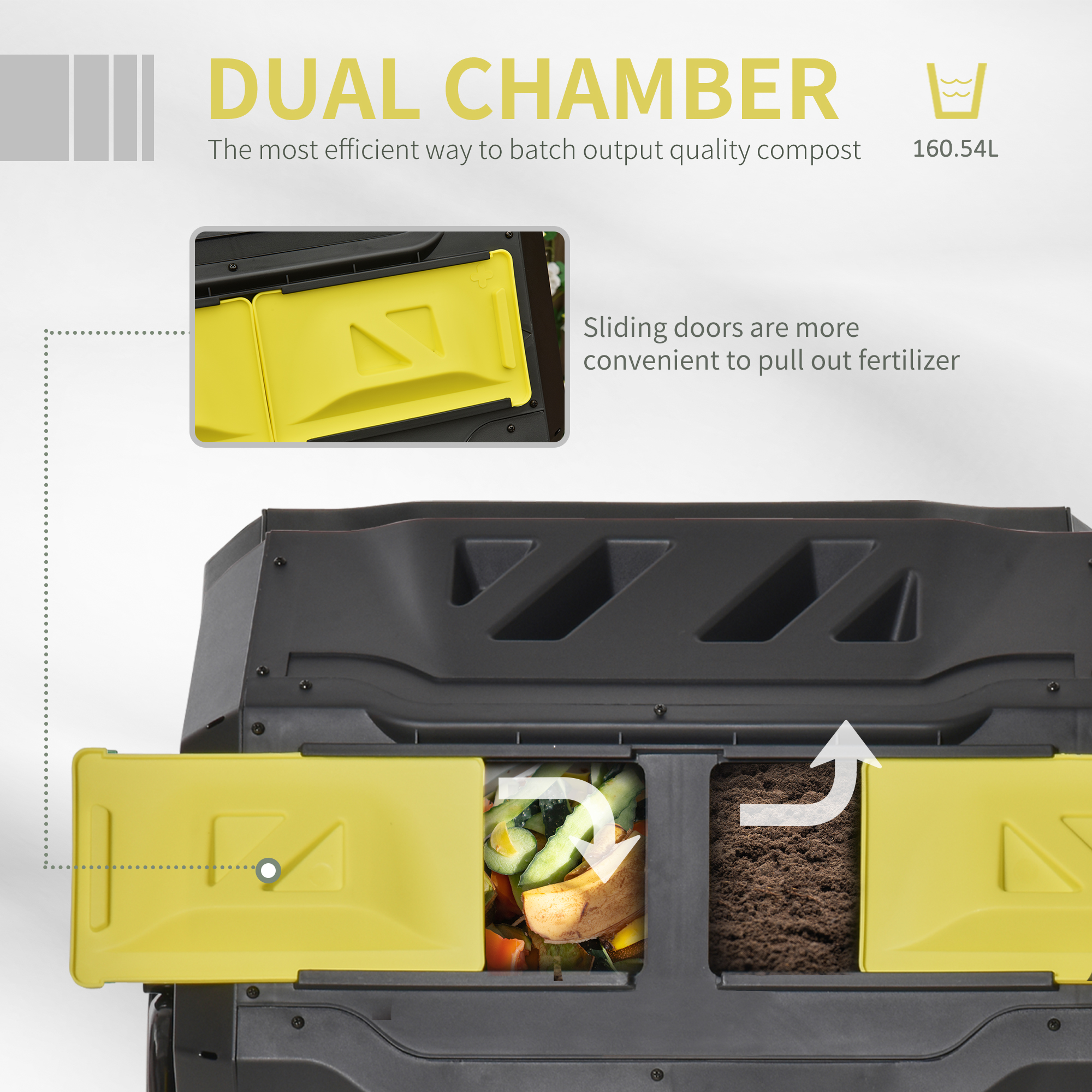 Outsunny 160L 360° Rotating Dual Chamber Composter Yellow 4