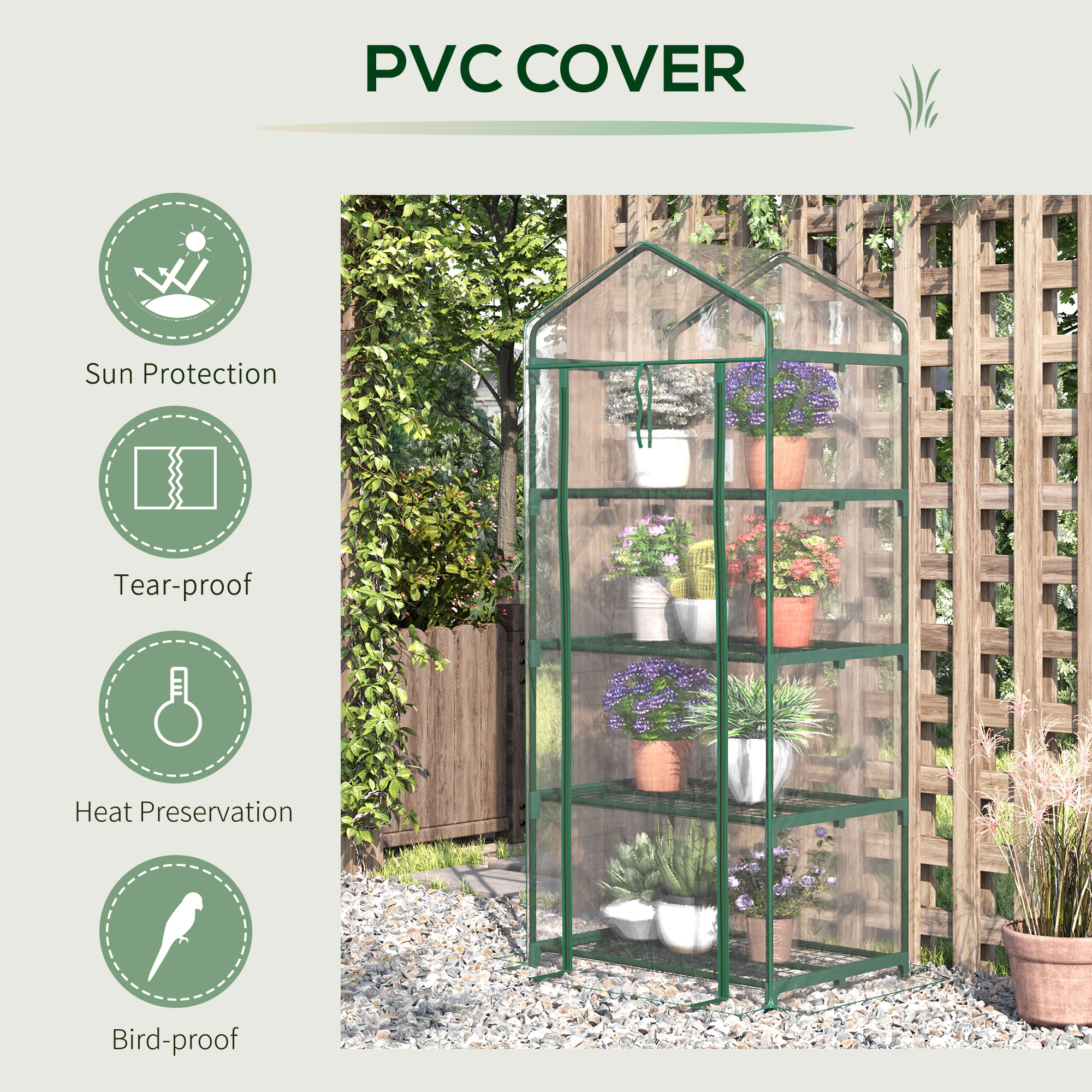 Outsunny 4 Tiers Mini Portable Greenhouse Compact Plant Grow Shed Metal Frame Transparent Clear Cover 160H x 70L x 50Wcm 5