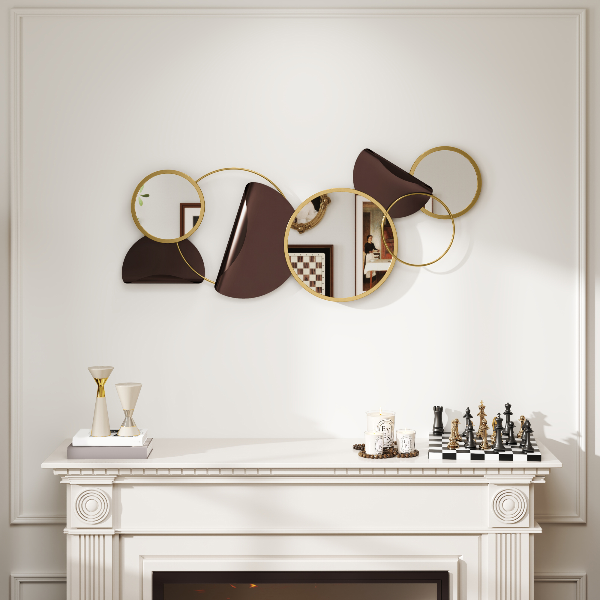 HOMCOM Metal Wall Art, Modern Decorative Mirror Decor, Hanging Home Wall Decoration for Living Room Bedroom Dining Room, Gold Tone 2