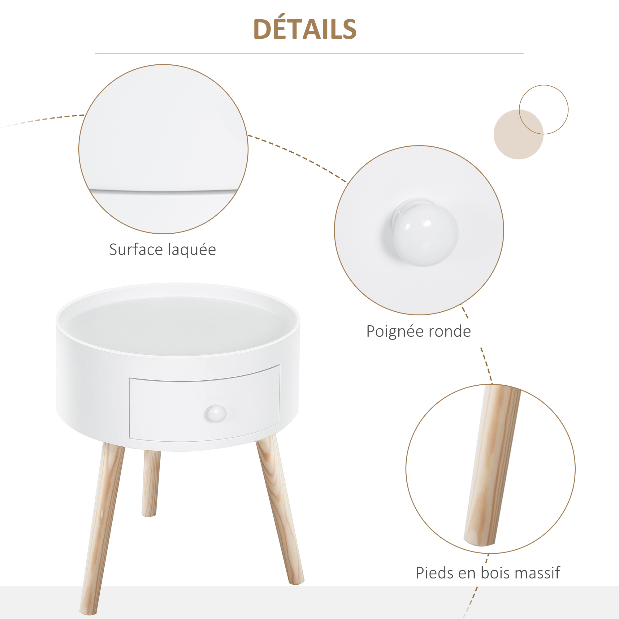 HOMCOM Lot de 2 tables basses - table de chevet - table de nuit ronde ...