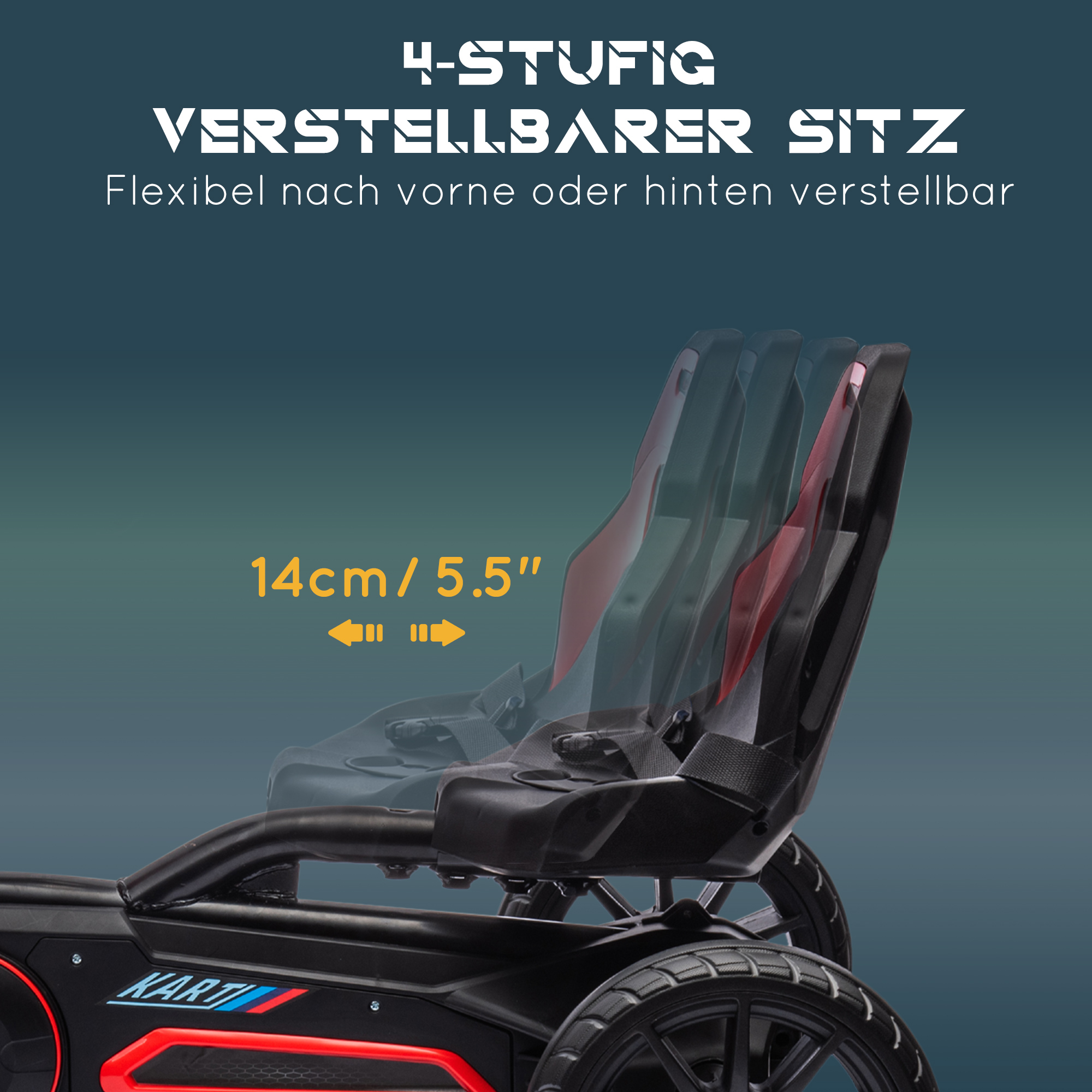 Pedaalidega go-kart 3–8-aastastele lastele, punane ja must