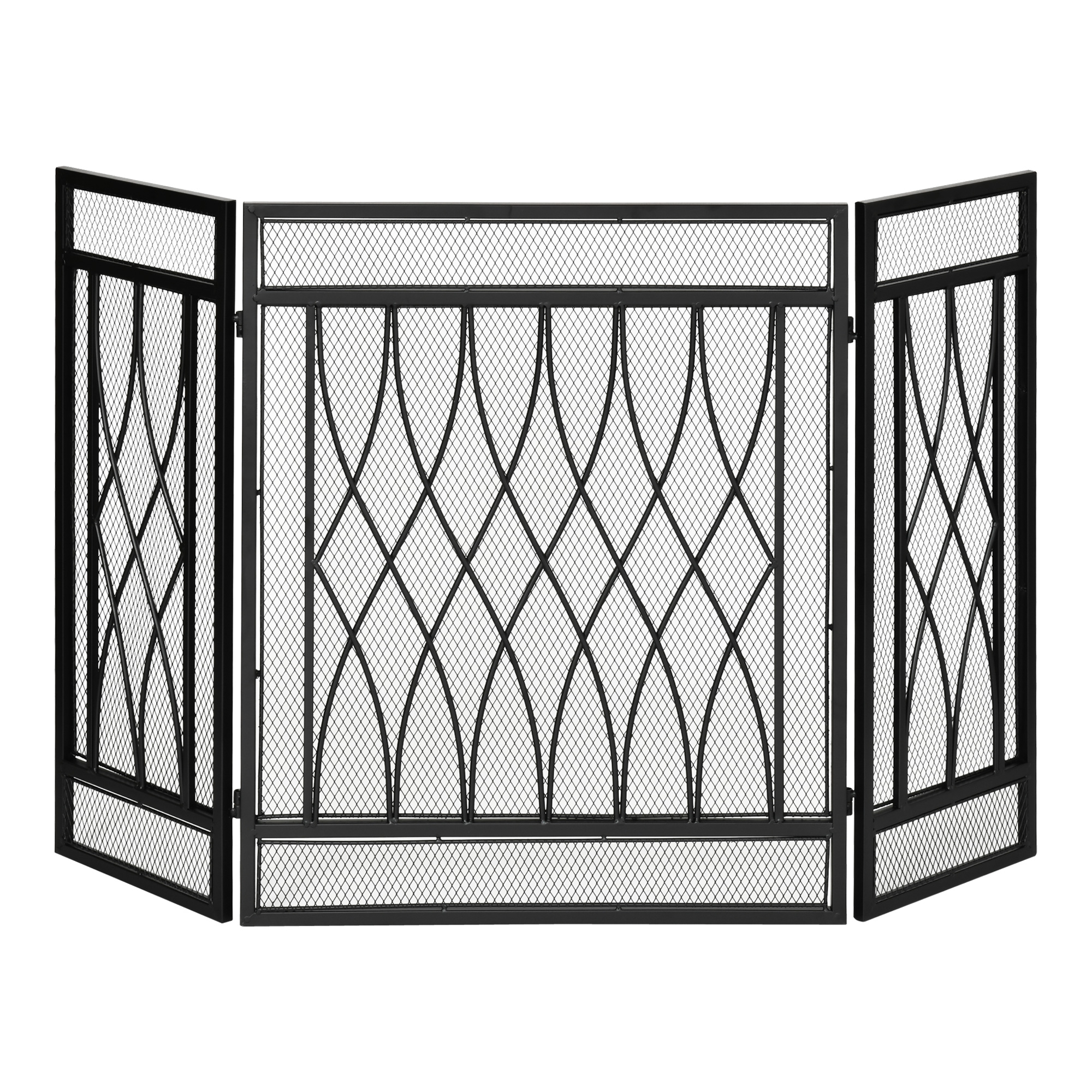 HOMCOM Pare-étincelles pour cheminée pliable 3 panneaux pare-feu écran cheminée grillage métallique 126 x 3 x 80 cm noir