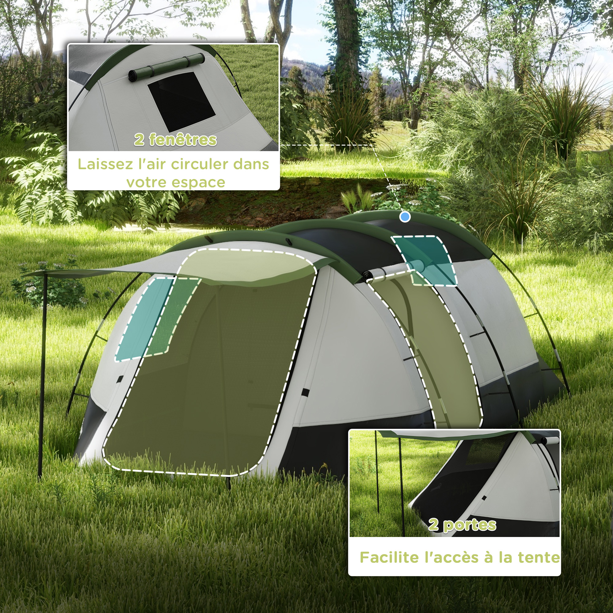 Outsunny Tente De Camping Familiale 3 4 Pers Tente Tunnel Avec outsunny-tente-de-camping-familiale-3-4-pers-tente-tunnel-avec