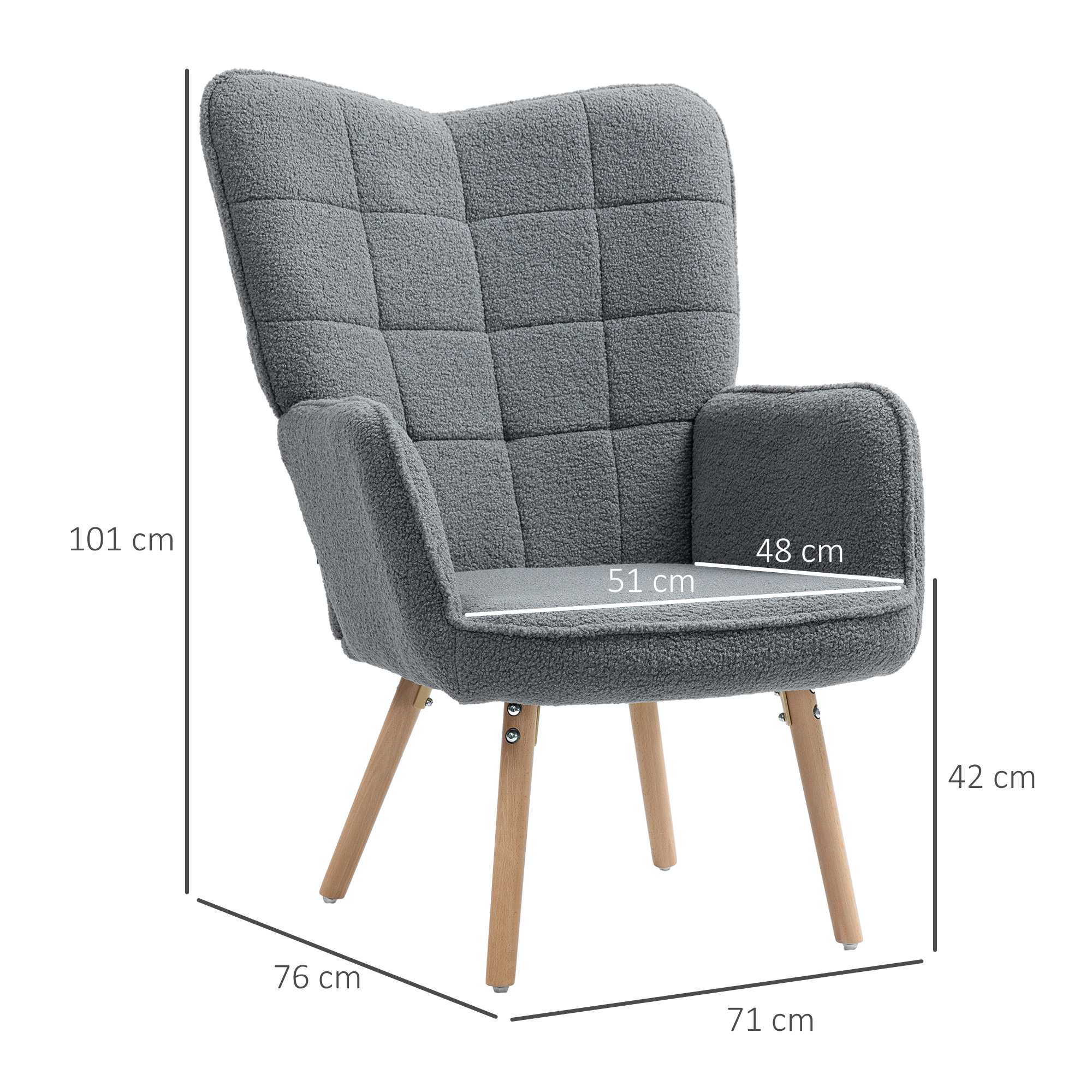 HOMCOM Teddy Fleece Wingback Accent Chair Grey 3