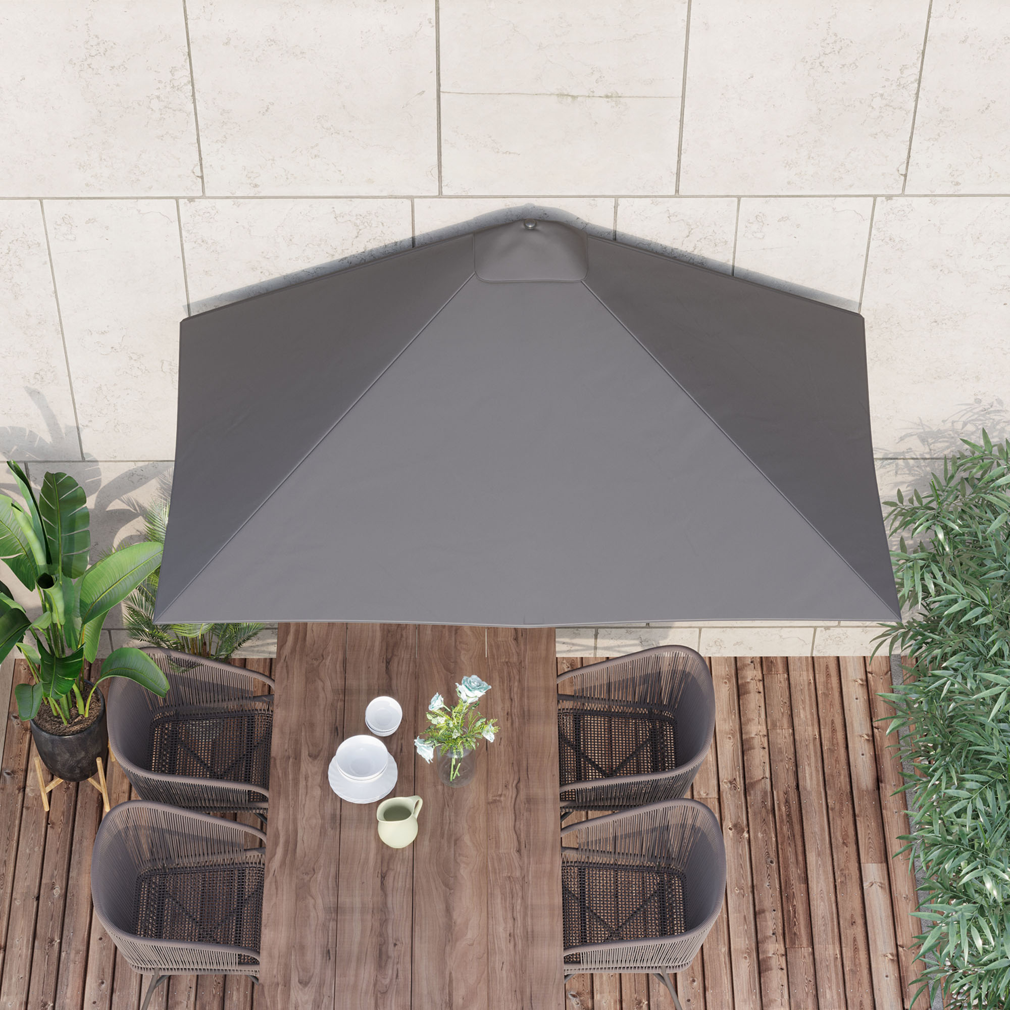 Outsunny Balcony Half Parasol Semi Round Umbrella Patio Crank Handle (2.3 m, Grey)- NO BASE INCLUDED 8