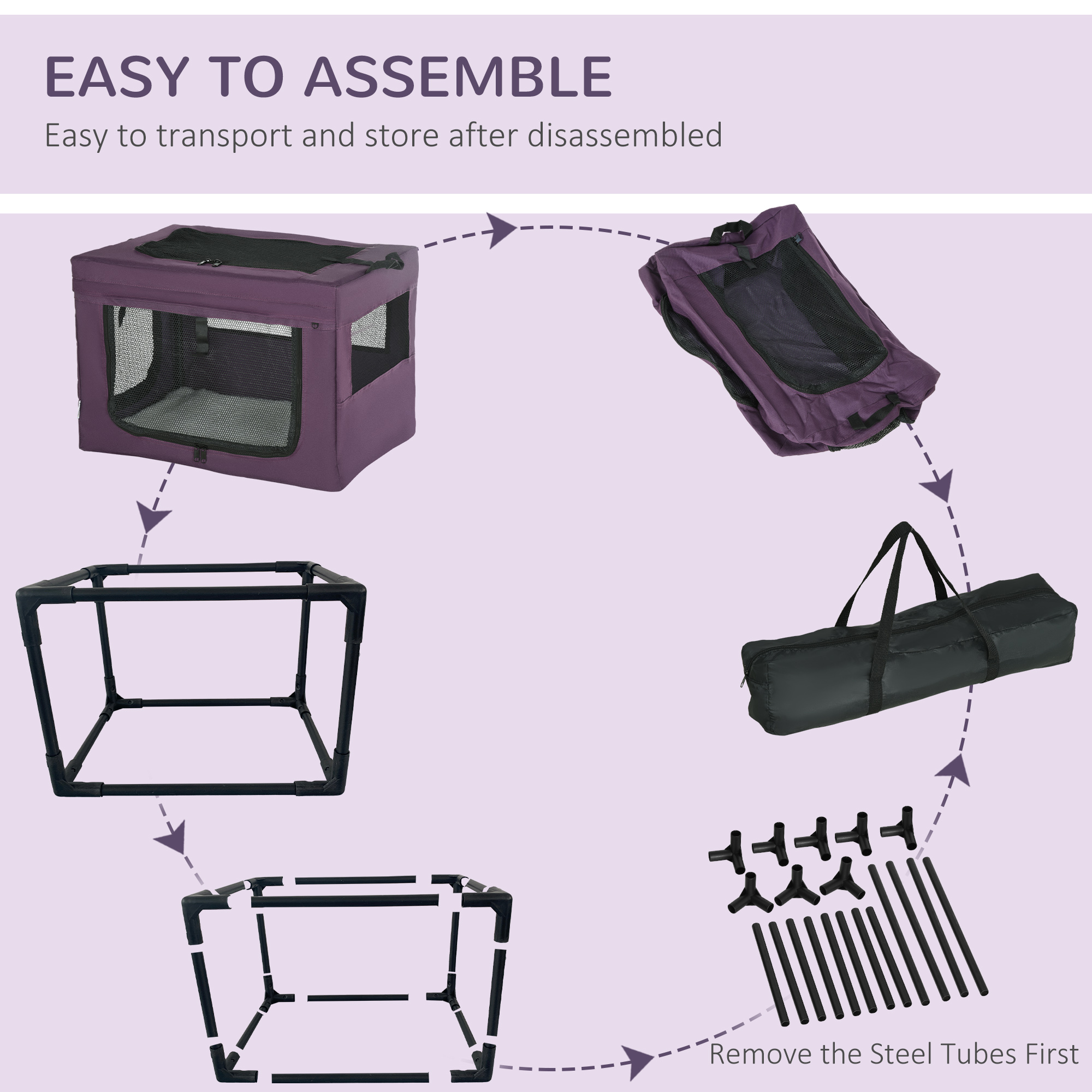 PawHut 60cm Pet Carrier, with Cushion, for Miniature Dogs Purple 7