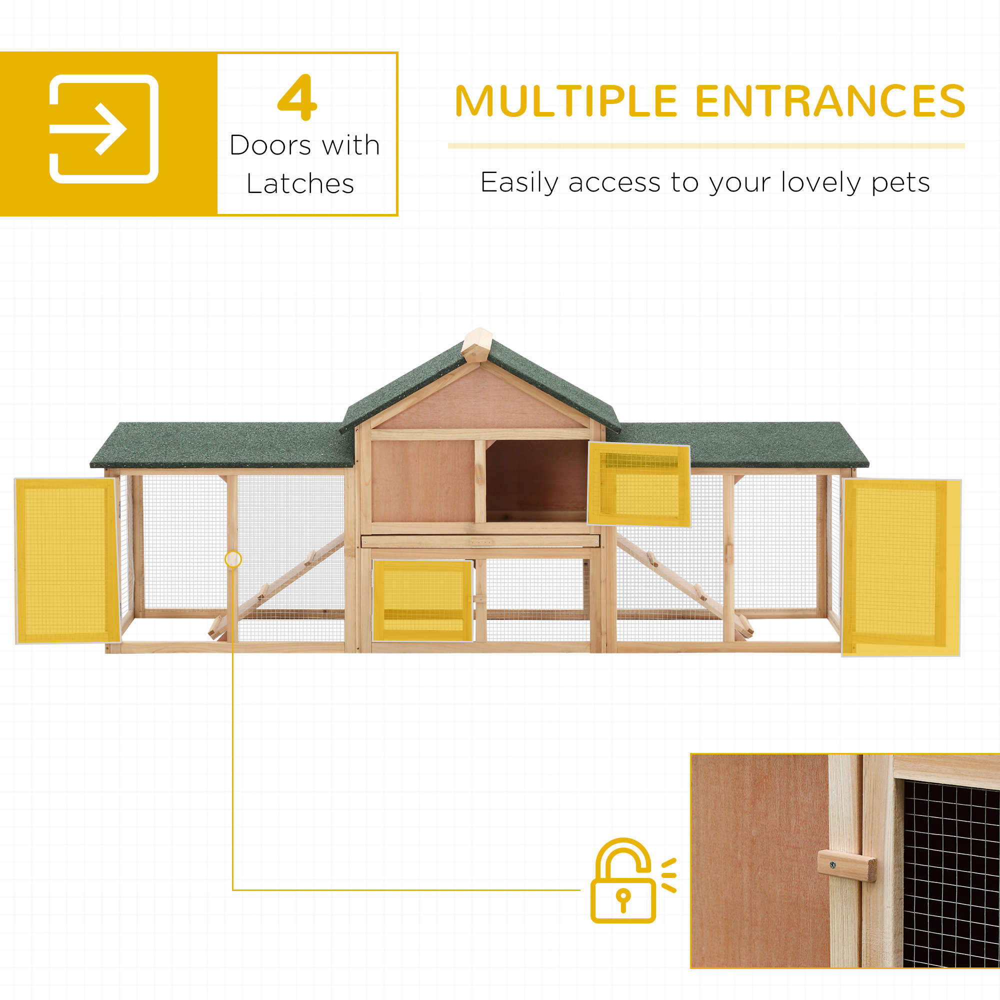 PawHut Large Rabbit Hutch Outdoor Wooden Guinea Pig Hutch with Run, 2 Storey Bunny House 210 x 45.5 x 84.5 cm 4