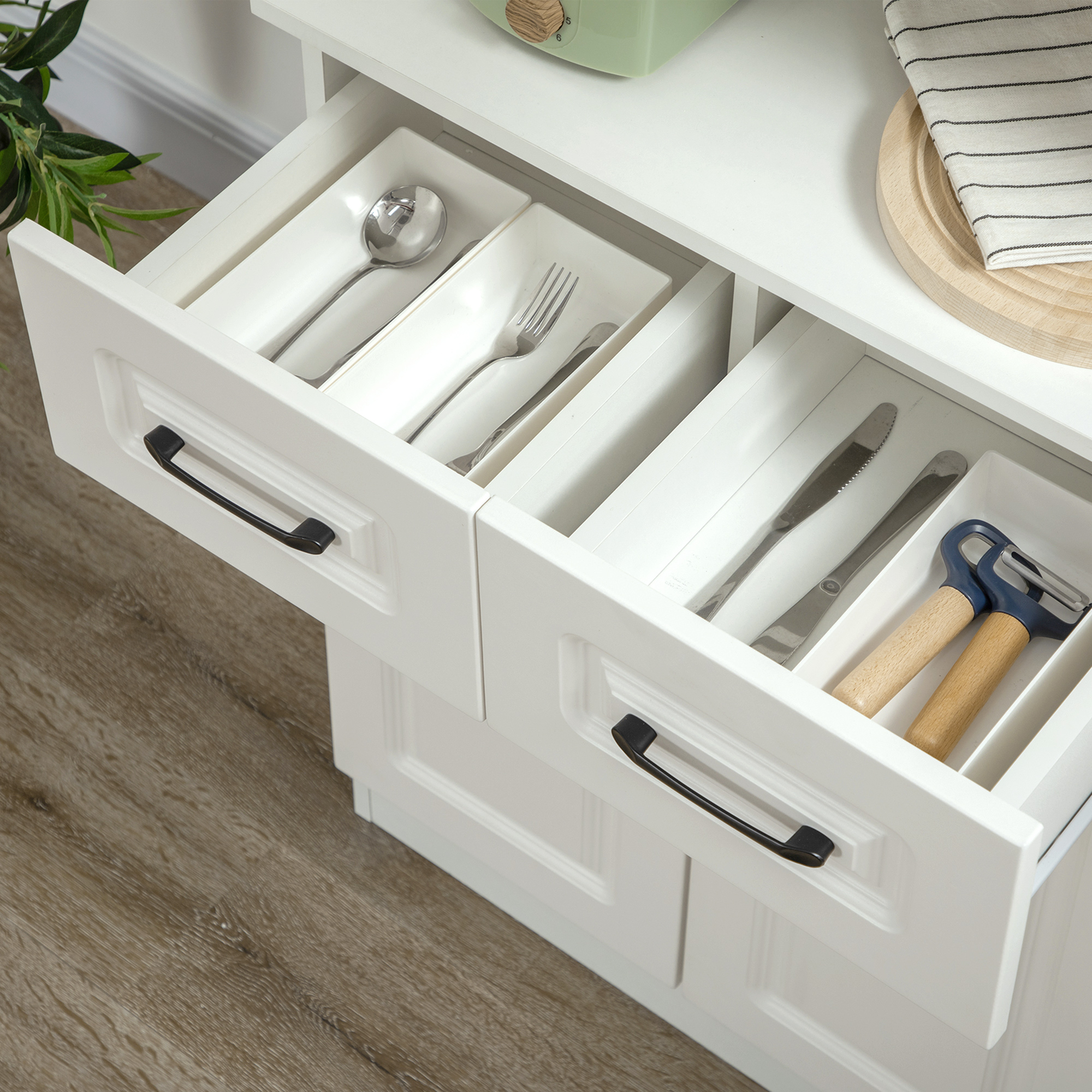 HOMCOM Kitchen Cupboard, Freestanding Storage Cabinet with 2 Adjustable Shelves, 2 Drawers and Open Counter for Living Room, Dining Room, 168cm, White 8