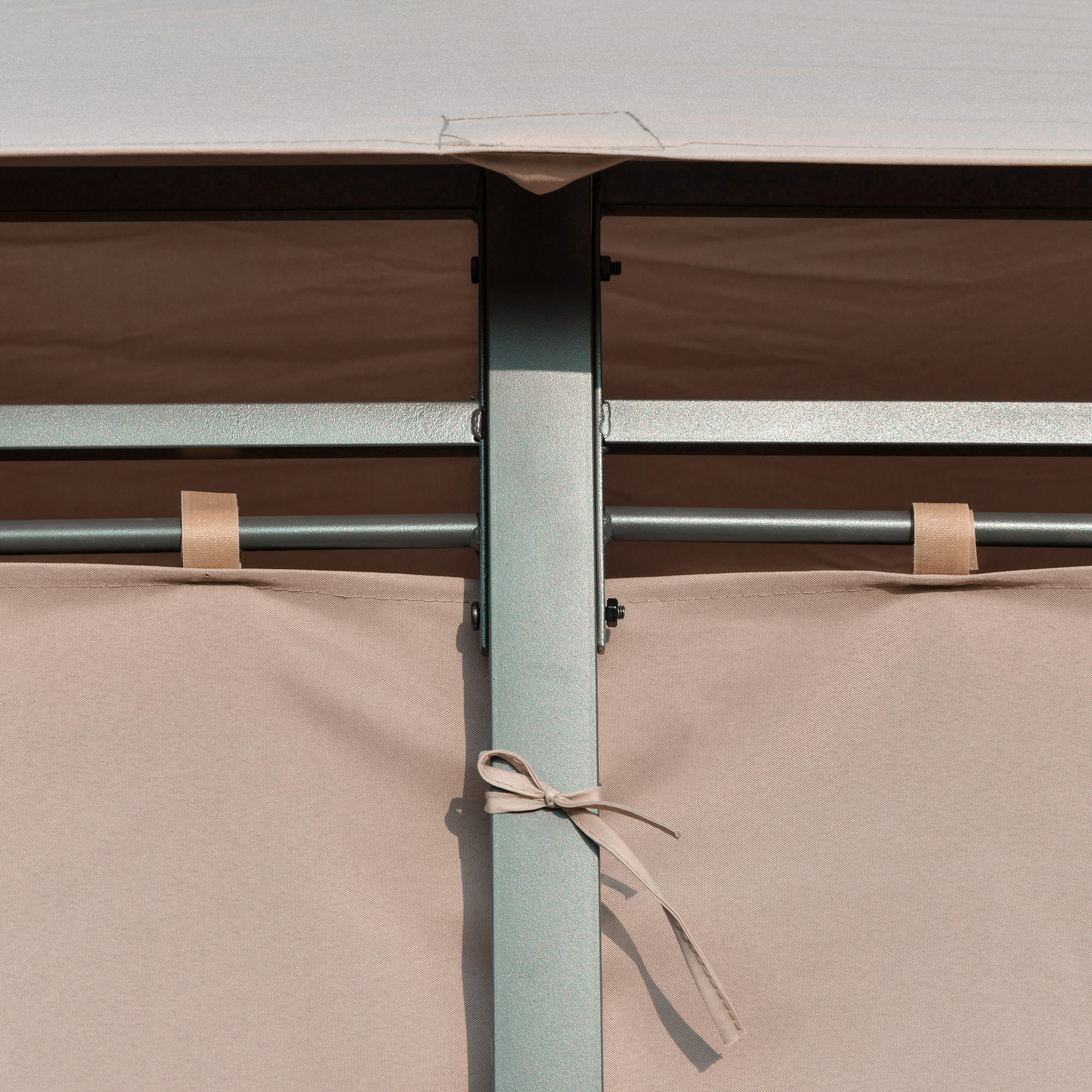 Outsunny 4 x 3(m) Outdoor Gazebo Canopy Party Tent Garden Pavilion Patio Shelter w/ LED Solar Light, Double Tier Roof, Curtains, Steel Frame, Khaki 8