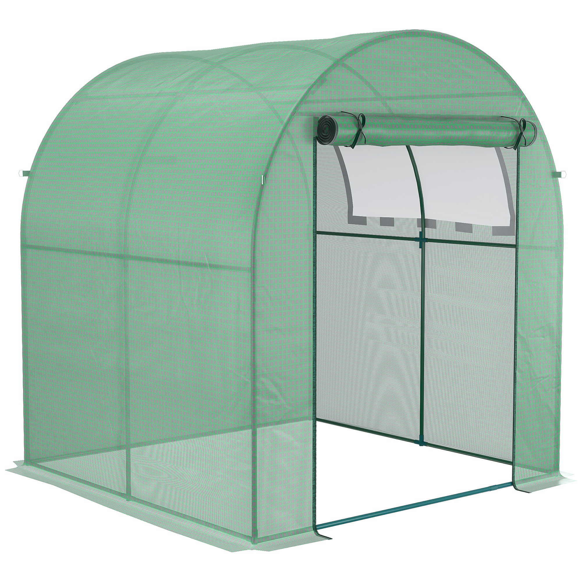 Outsunny Walk in Polytunnel Greenhouse, Green House for Garden with Roll-up Window and Door, 1.8 x 1.8 x 2 m, Green 9