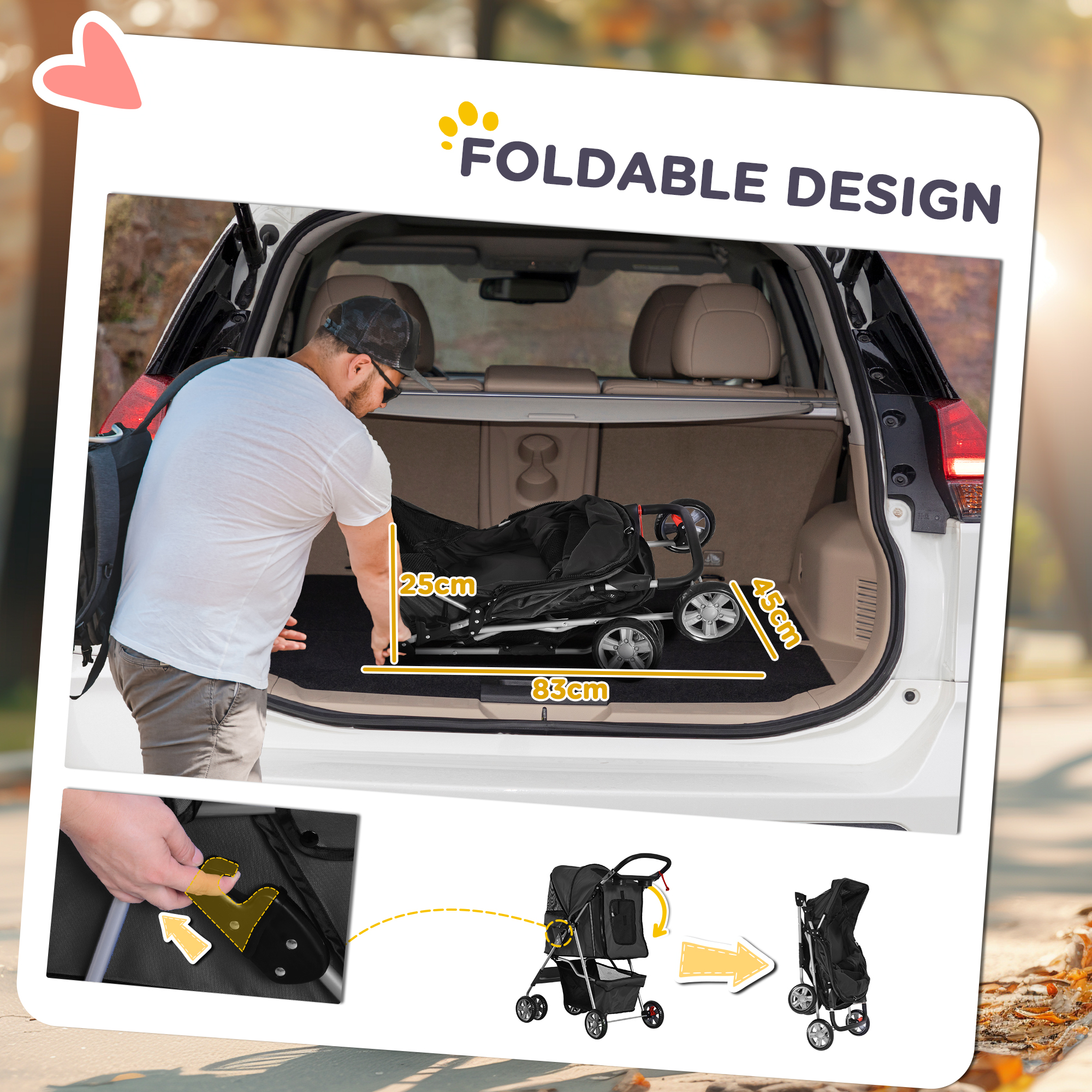PawHut Pet Stroller for Small Miniature Dogs Cats Foldable Travel Carriage with Wheels Zipper Entry Cup Holder Storage Basket Black 5