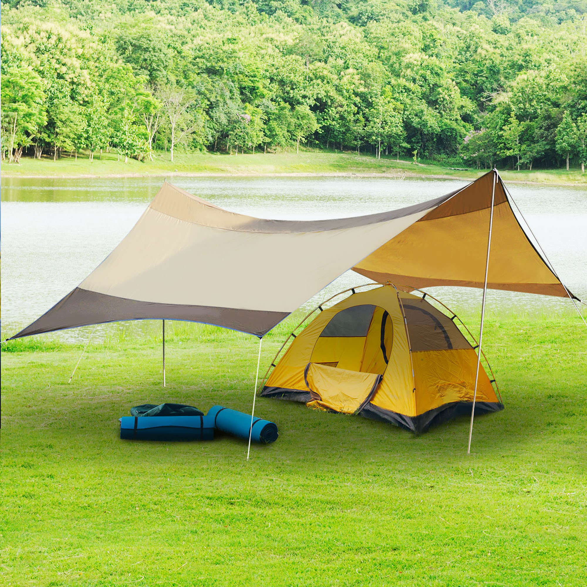 Bâche De Tente Bessport Ripstop Oxford 210D Imperméable 2 Personnes Gris