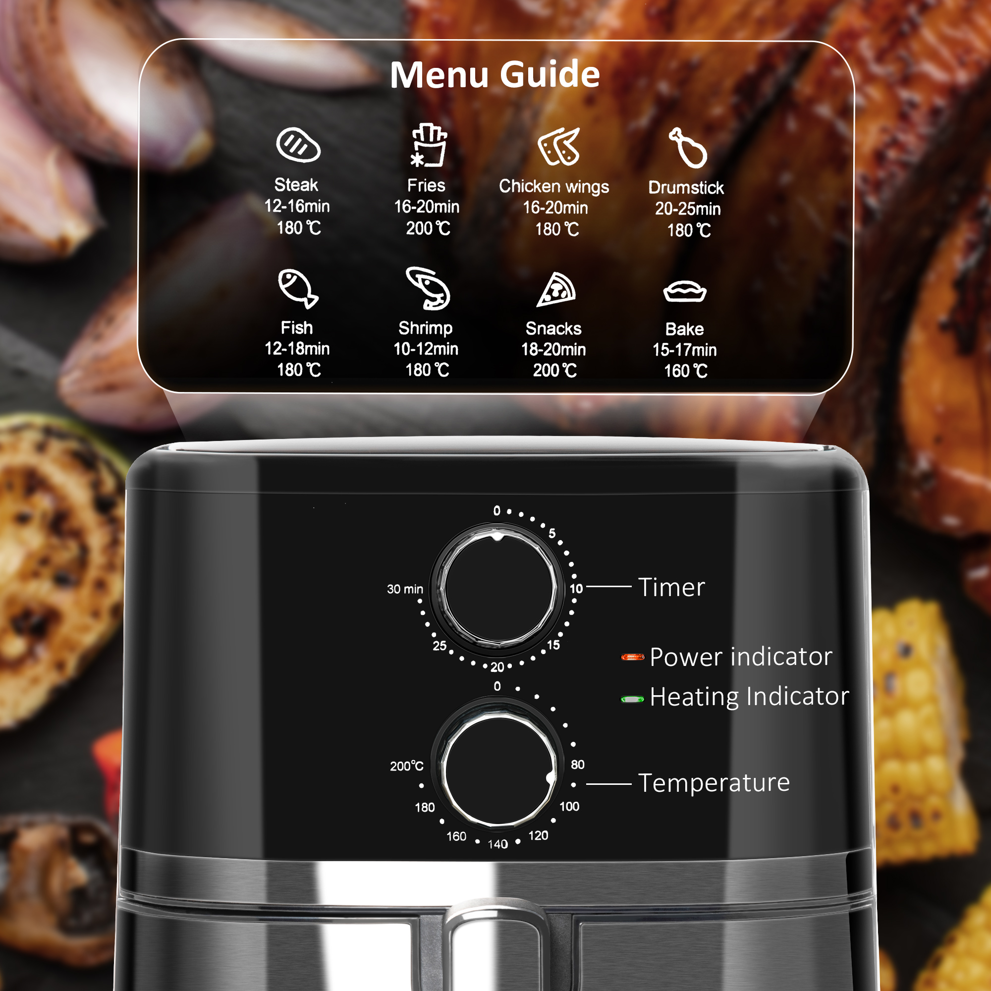 HOMCOM 4.5L Air Fryer, 1500W Air Fryer Oven with Rapid Air Circulation, Adjustable Temperature, Timer and Nonstick Basket for Oil Less or Low Fat Cooking, Black 4