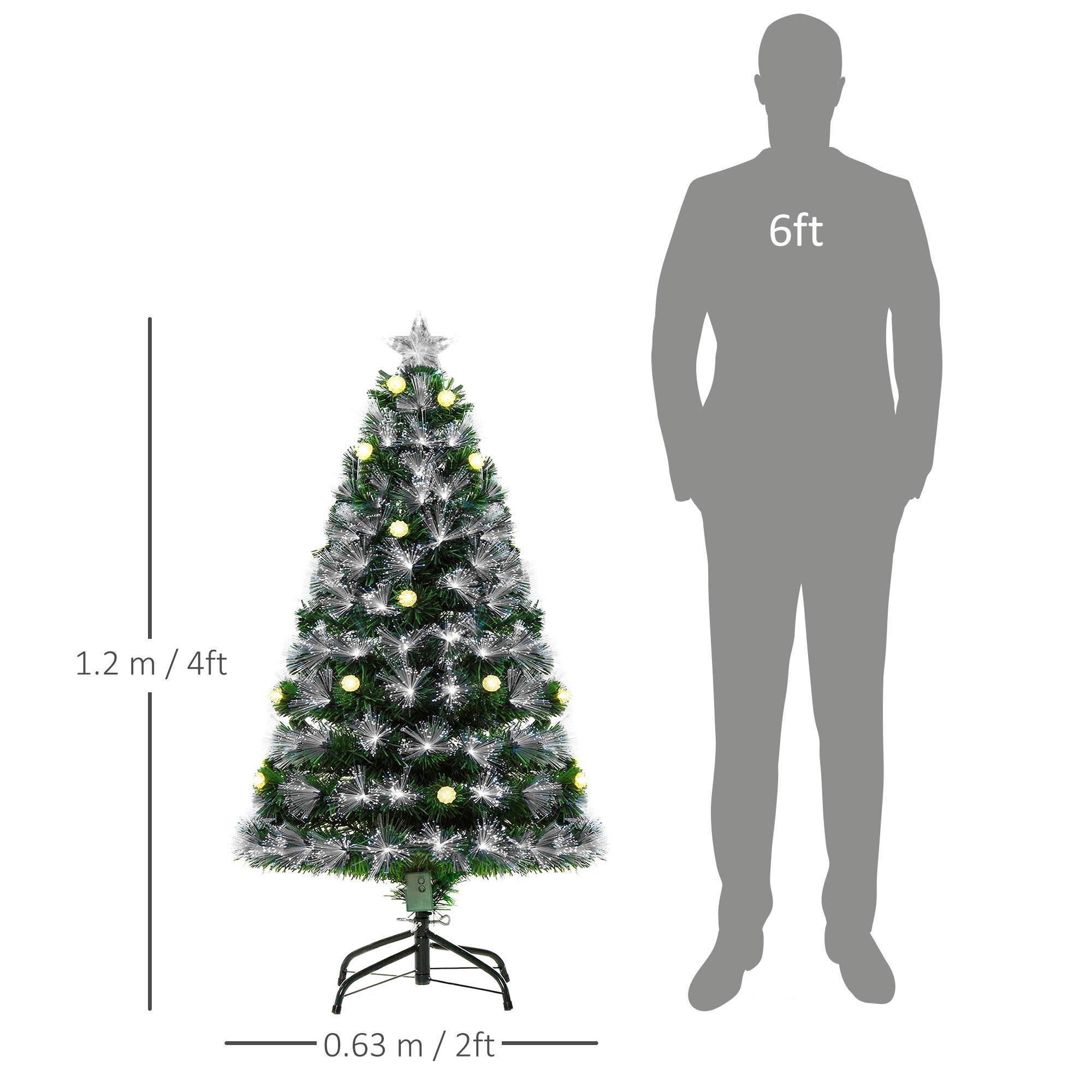 HOMCOM 4ft White Light Artificial Christmas Tree w/ 130 LEDs Star Topper Tri-Base Full Bodied Seasonal Decoration Pre-Lit Home 3