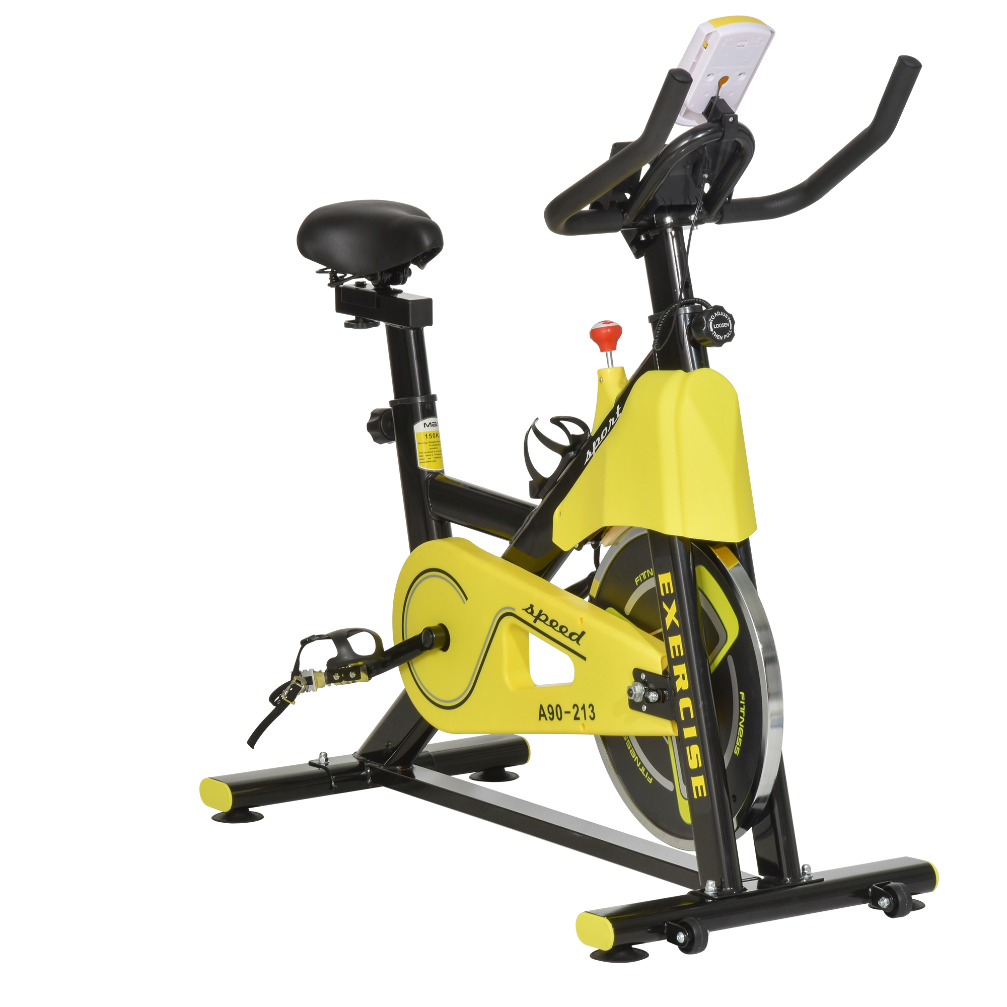 HOMCOM Cyclette Pieghevole da Fitness in Acciaio, Cyclette Magnetica Pieghevole da Casa con Altezza Regolabile, Resistenza Magnetica a 8 Livelli, Schermo LCD, 43x97x109cm, Giallo