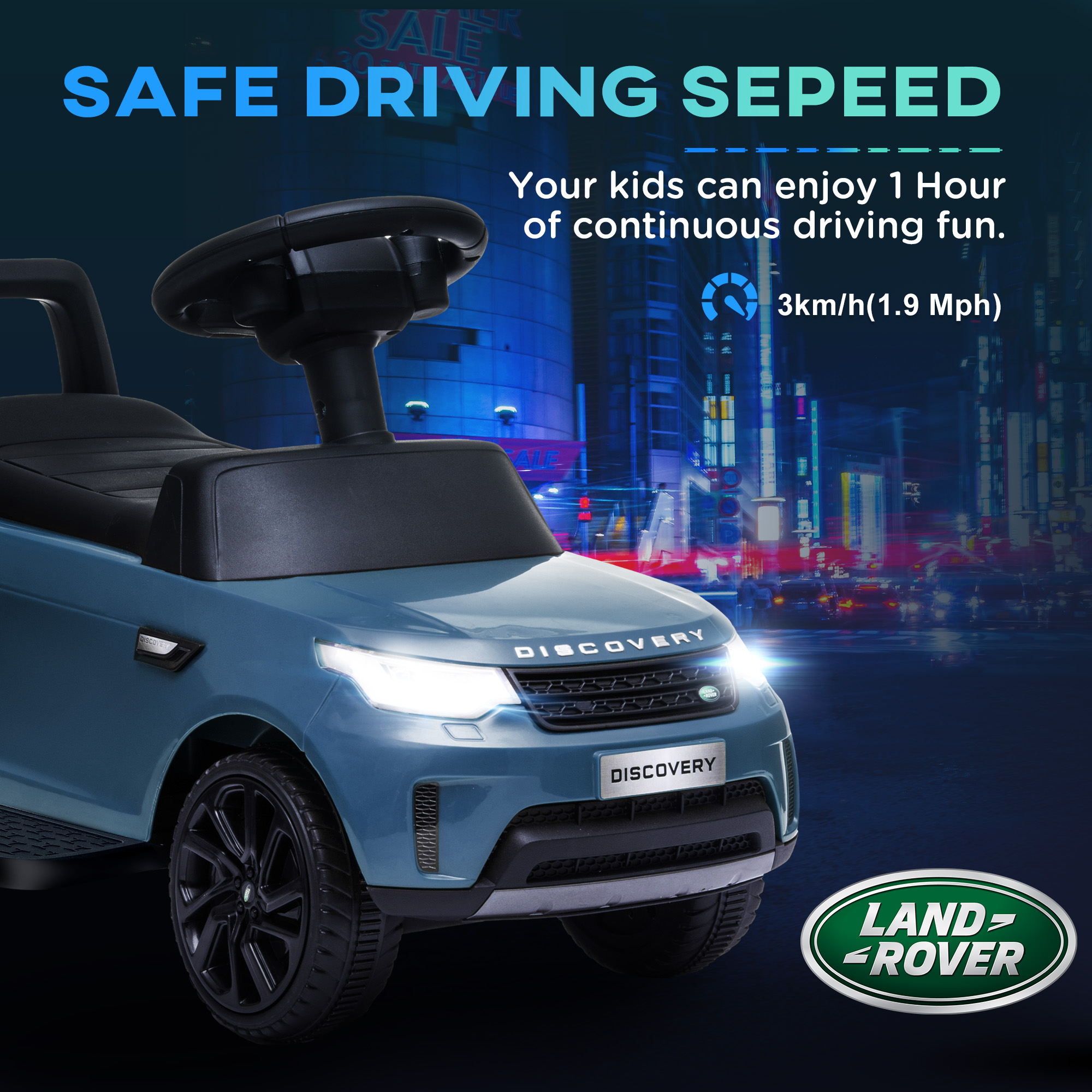 AIYAPLAY 2-in-1 Land Rover Licensed 6V Kids Electric Ride On Car, Sliding Car w/ Headlights, Music, for 18-60 Months, Light Blue 7