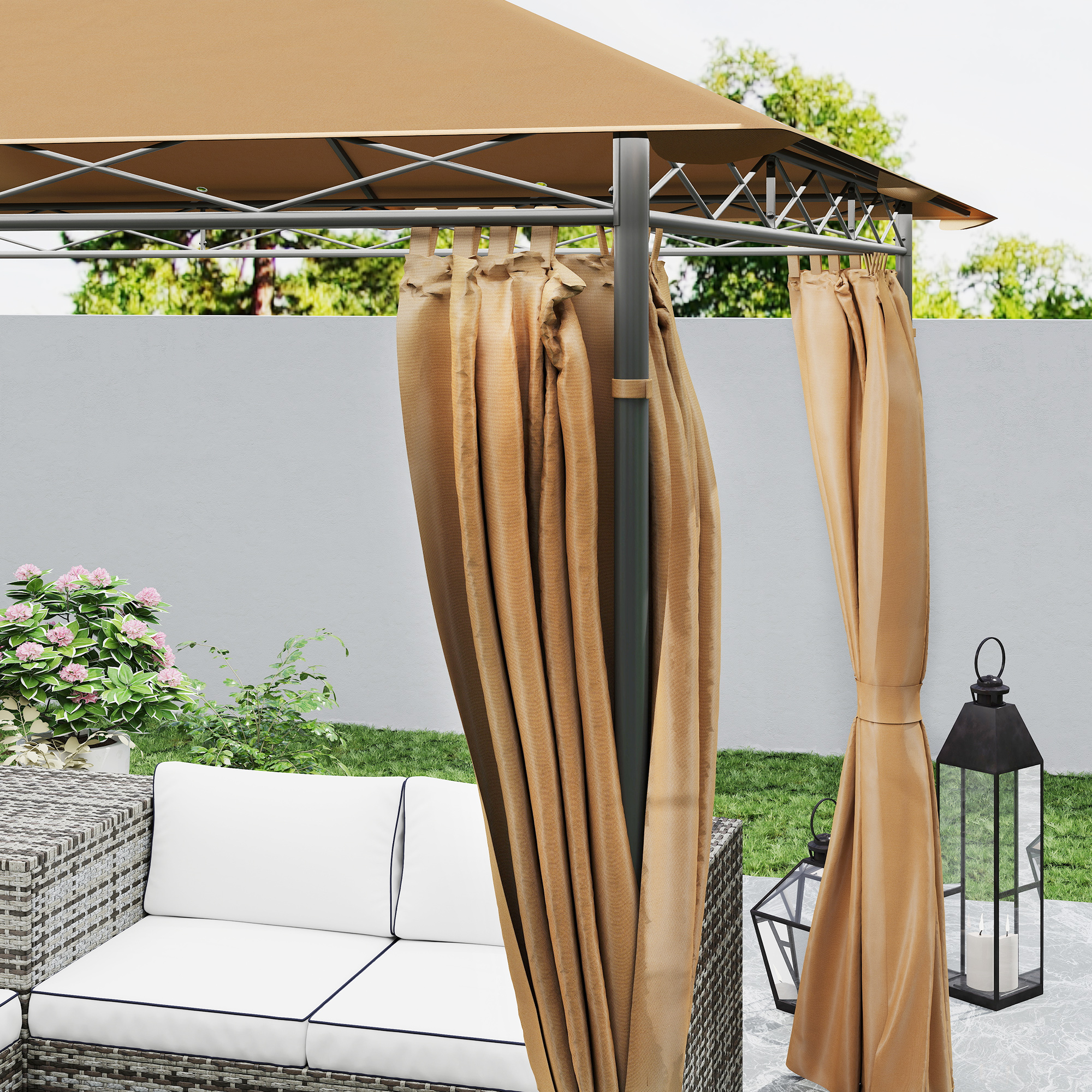Outsunny 3 x 3 m Solar LED Metal Gazebo Brown 9