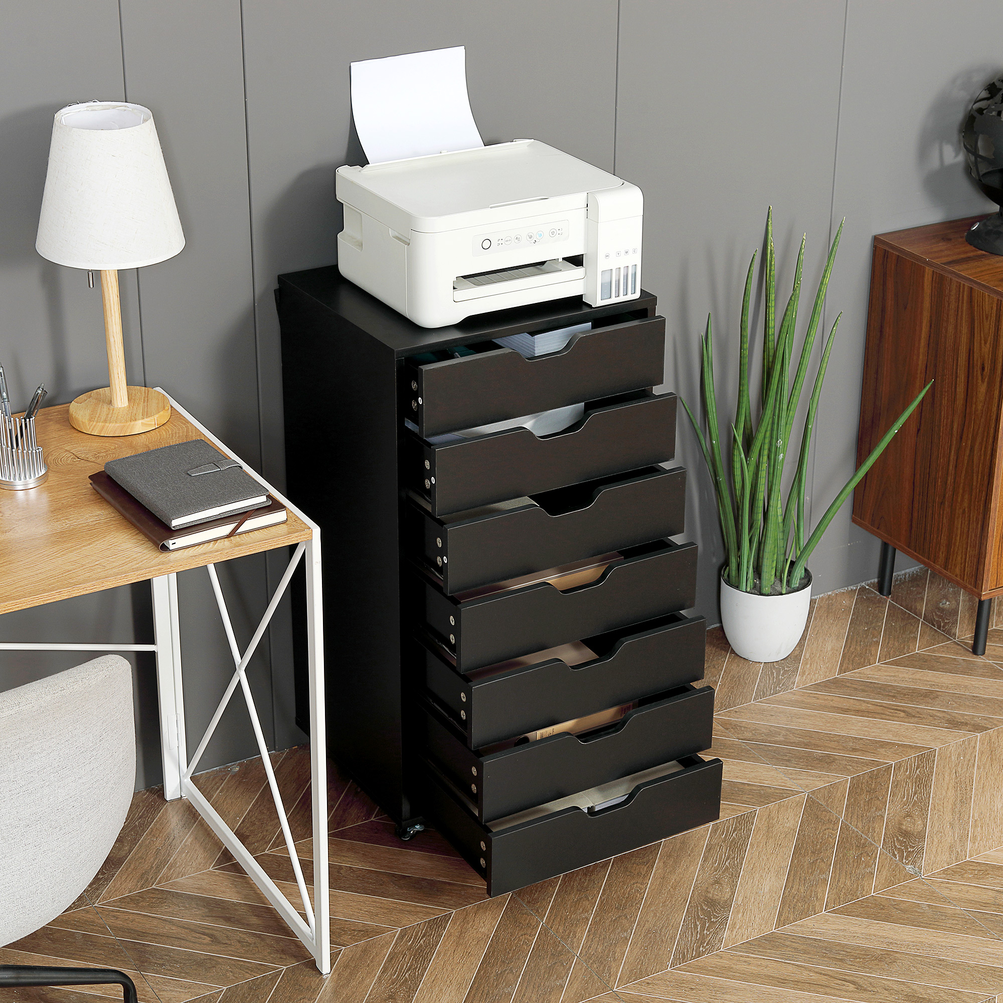 Vinsetto Seven-Drawer Filing Cabinet, with Wheels Black 8