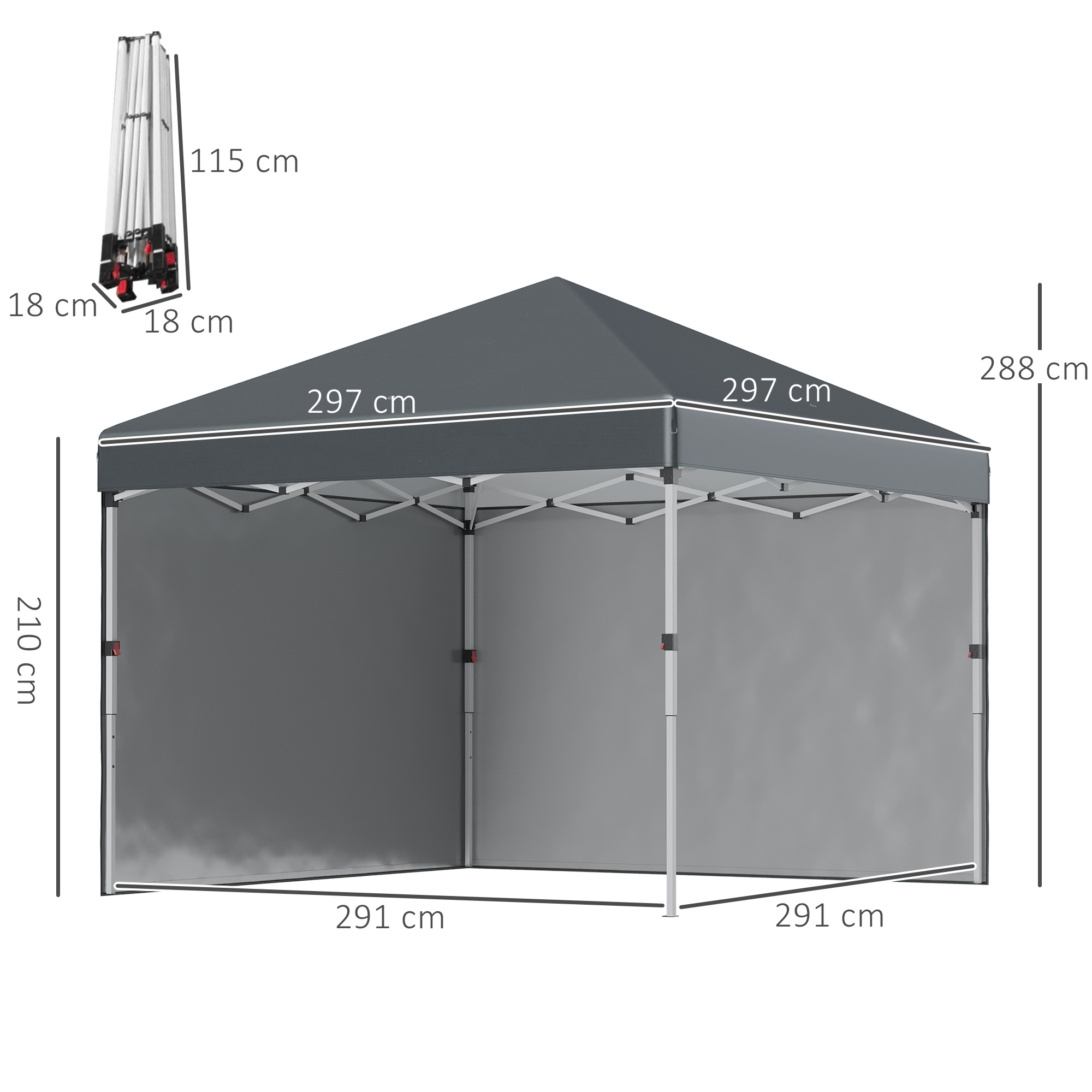 Outsunny 3 x 3 (M) Pop Up Gazebo, UPF 30+ with 2 Sidewalls, Leg Weight Bags and Wheeled Bag, Height Adjustable Party Tent Event Shelter for Garden, Patio, Dark Grey 3