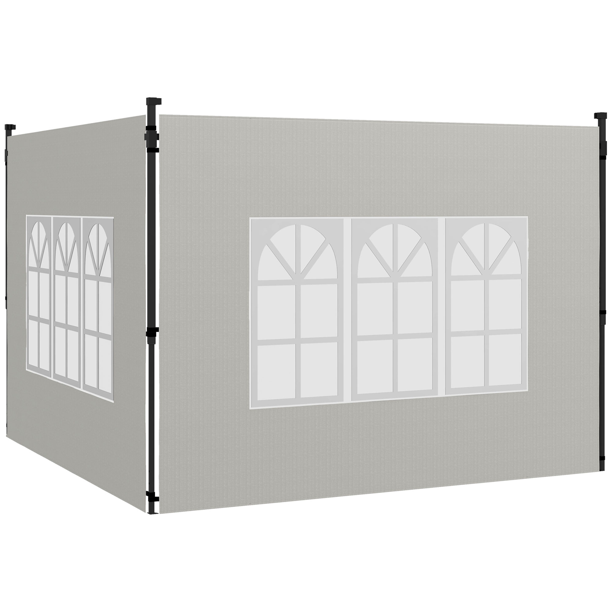 Image of Outsunny Set 2 Pareti Laterali per Gazebo 3x3 m e 3x6m con Finestre, in PE e Plastica, 293x193 cm, Bianco Aosom006