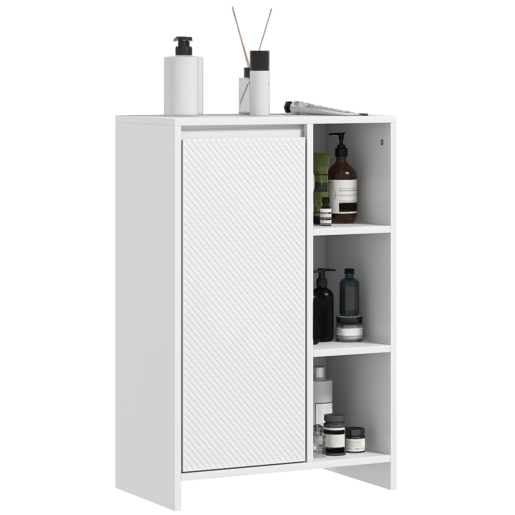 HOMCOM Armario de Baño con Estantes Abiertos Puerta y Estante Ajustable Antivuelco para Salón Dormitorio 53x30x80 cm Blanco