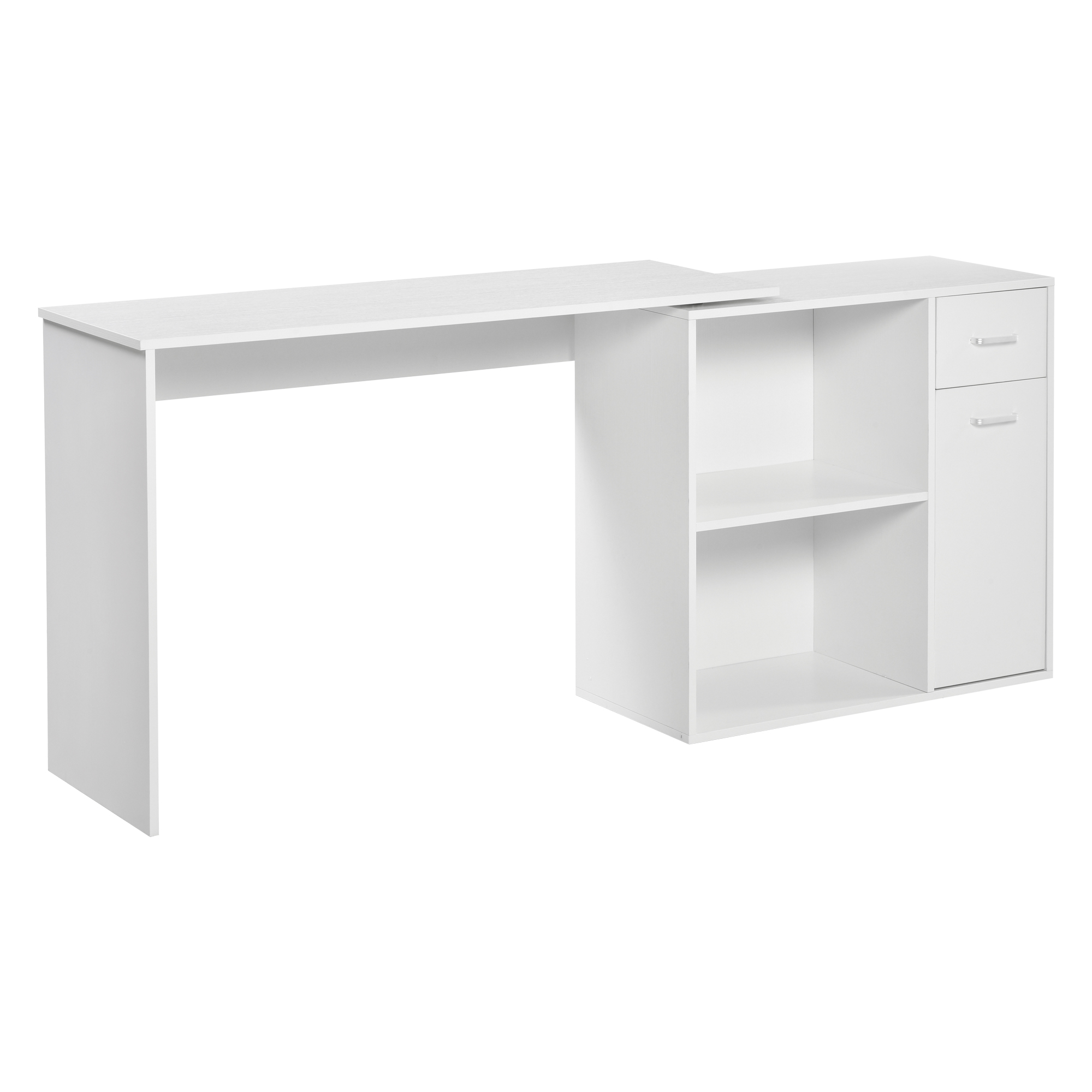 HOMCOM L-Shaped Desk, Corner Computer Desk, Adjustable Study Table with Storage Shelf, Drawer and Cabinet, Workstation for Home Office, White Wood Grain 8