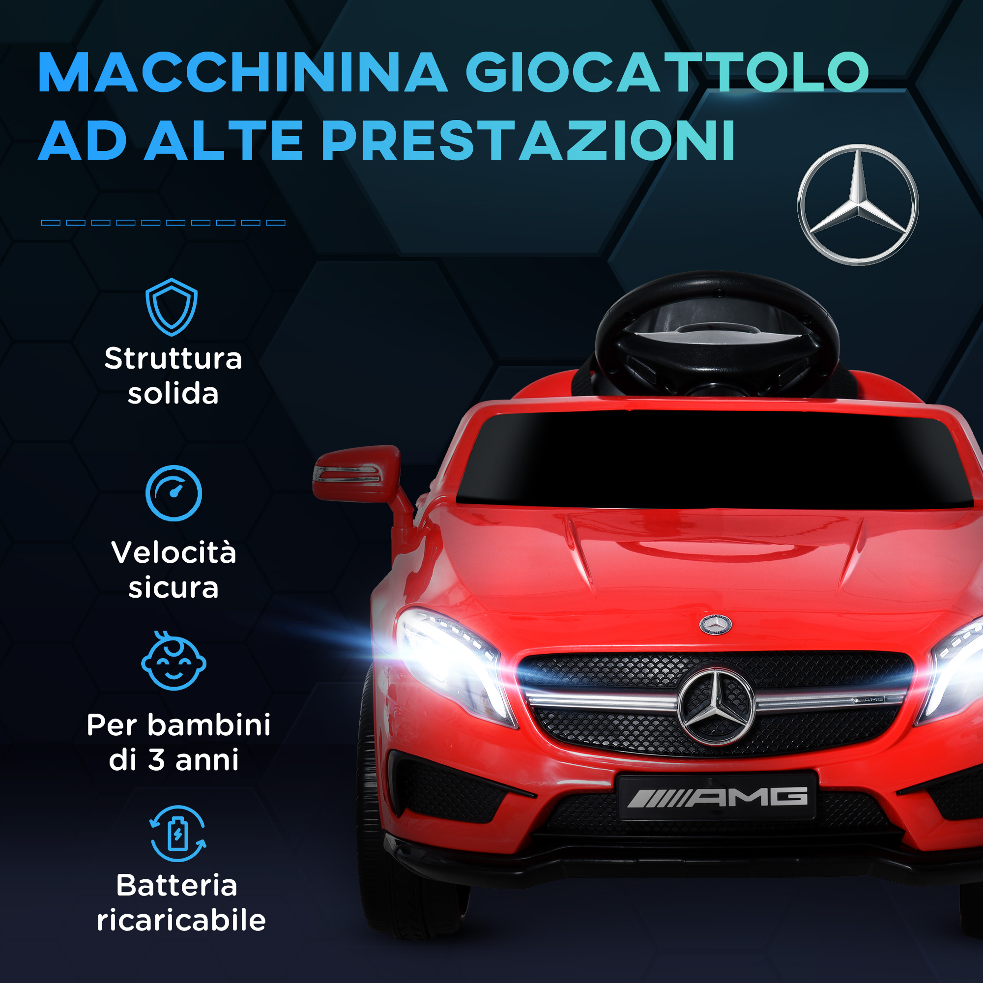 Macchina Elettrica Per Bambini Mercedes-Benz 6V | Velocità 2 Km/h, Età 18-48 Mesi | Con Musica, Clacson E Luci