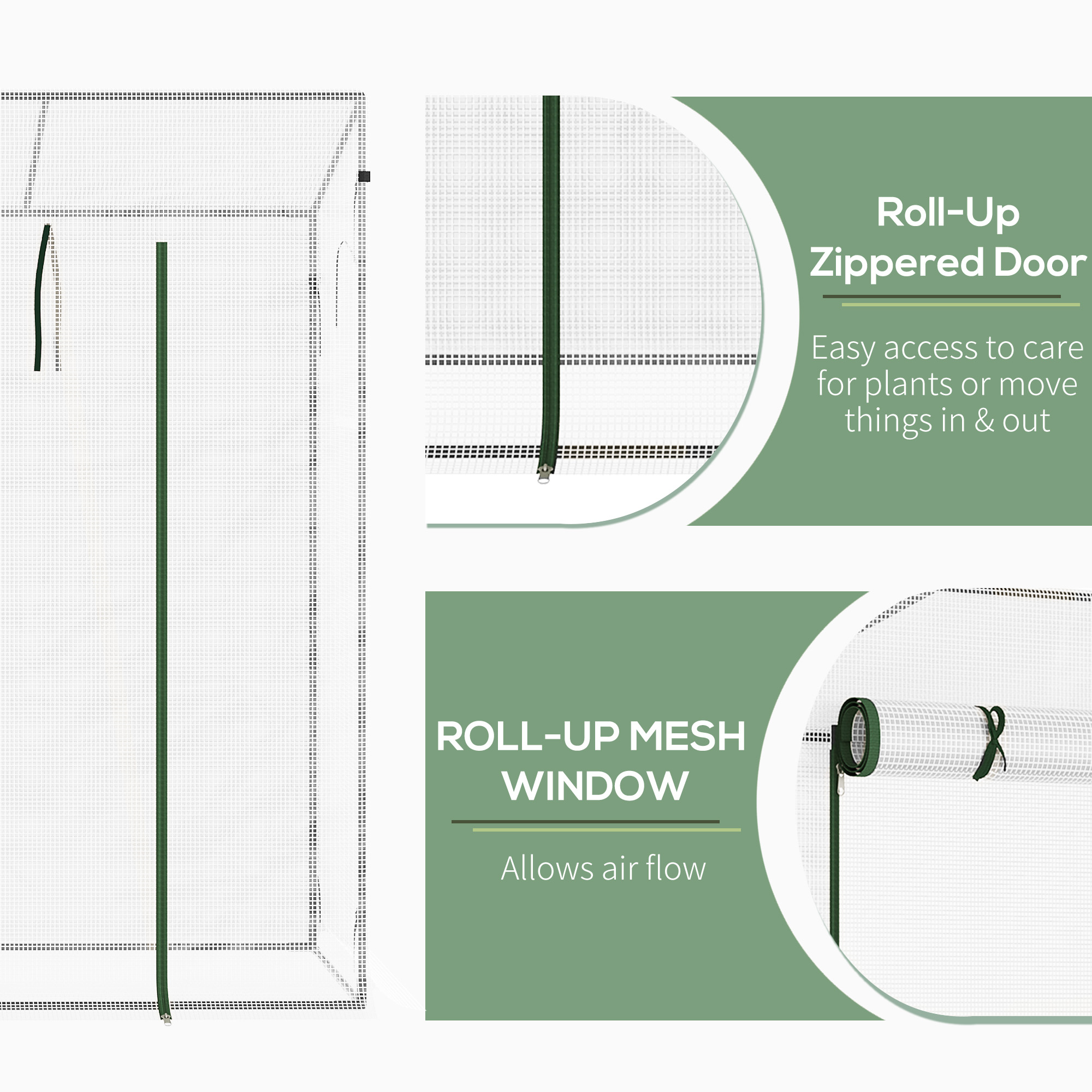 Outsunny Small Walk-in Garden Greenhouse with Steel Frame, Large Roll-up Door and Windows, 200Lx76Wx168Hcm, White 5