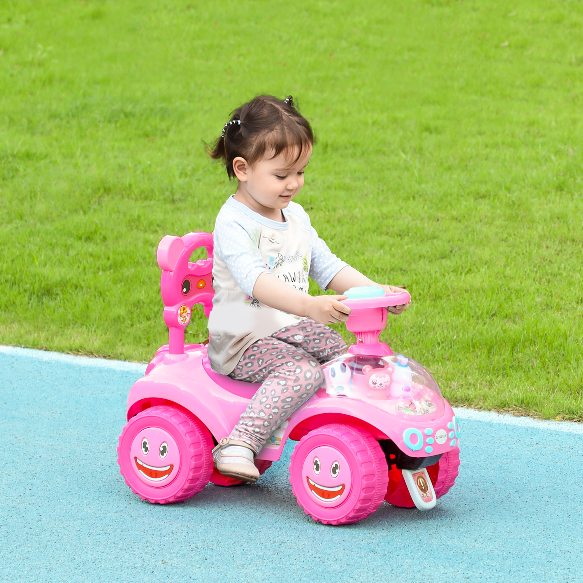 AIYAPLAY Foot to Floor oddler Ride on Toy w/ Music, Light, Horn, Under Seat Storage, Anti-Over-Backwards Device, Pink 2