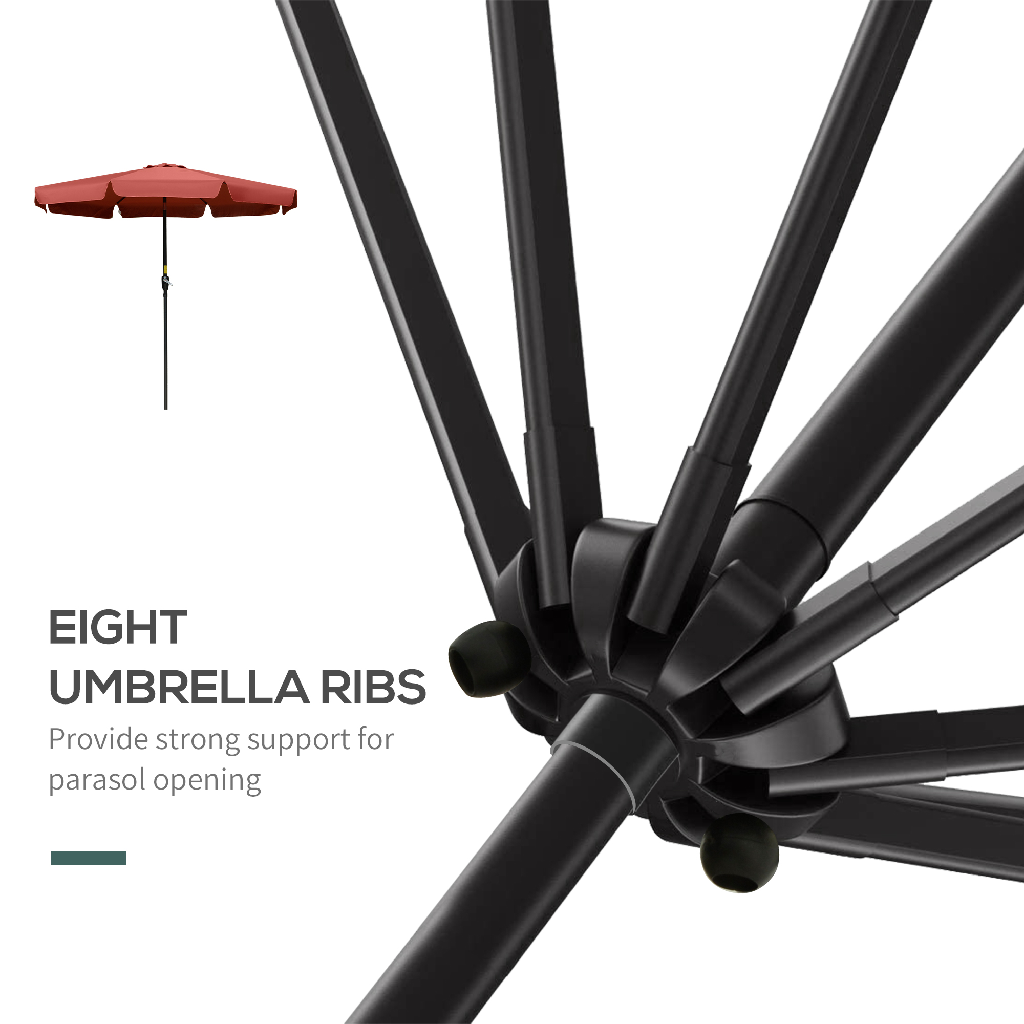 Outsunny 2.7m Patio Parasol Garden Umbrellas Outdoor Sun Shade Table Umbrella with Tilt, Crank, 8 Ribs, Ruffles, Wine Red 7