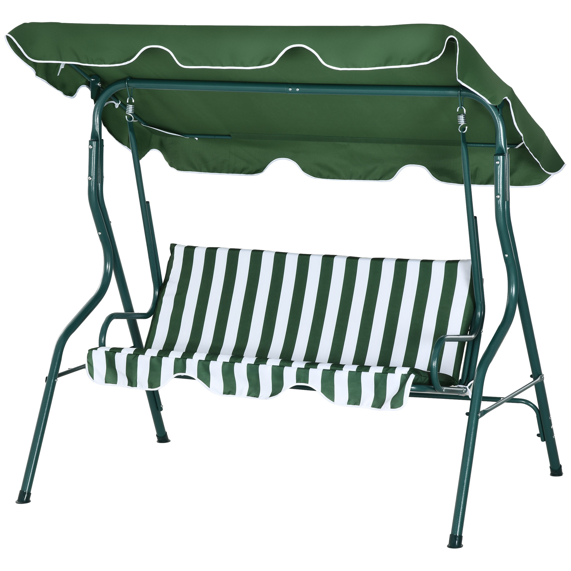 Outsunny Balancelle de Jardin 3 Places Toit imperméabilisé Inclinaison réglable Coussins Assise Dossier 1,7L x 1,1l x 1,53H m Vert Blanc rayé