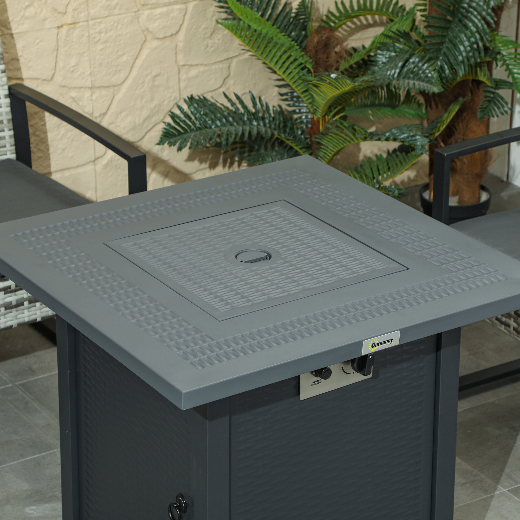 Outsunny 71 x 71cm 40000 BTU Gas Firepit Table Black/Dark Grey 8