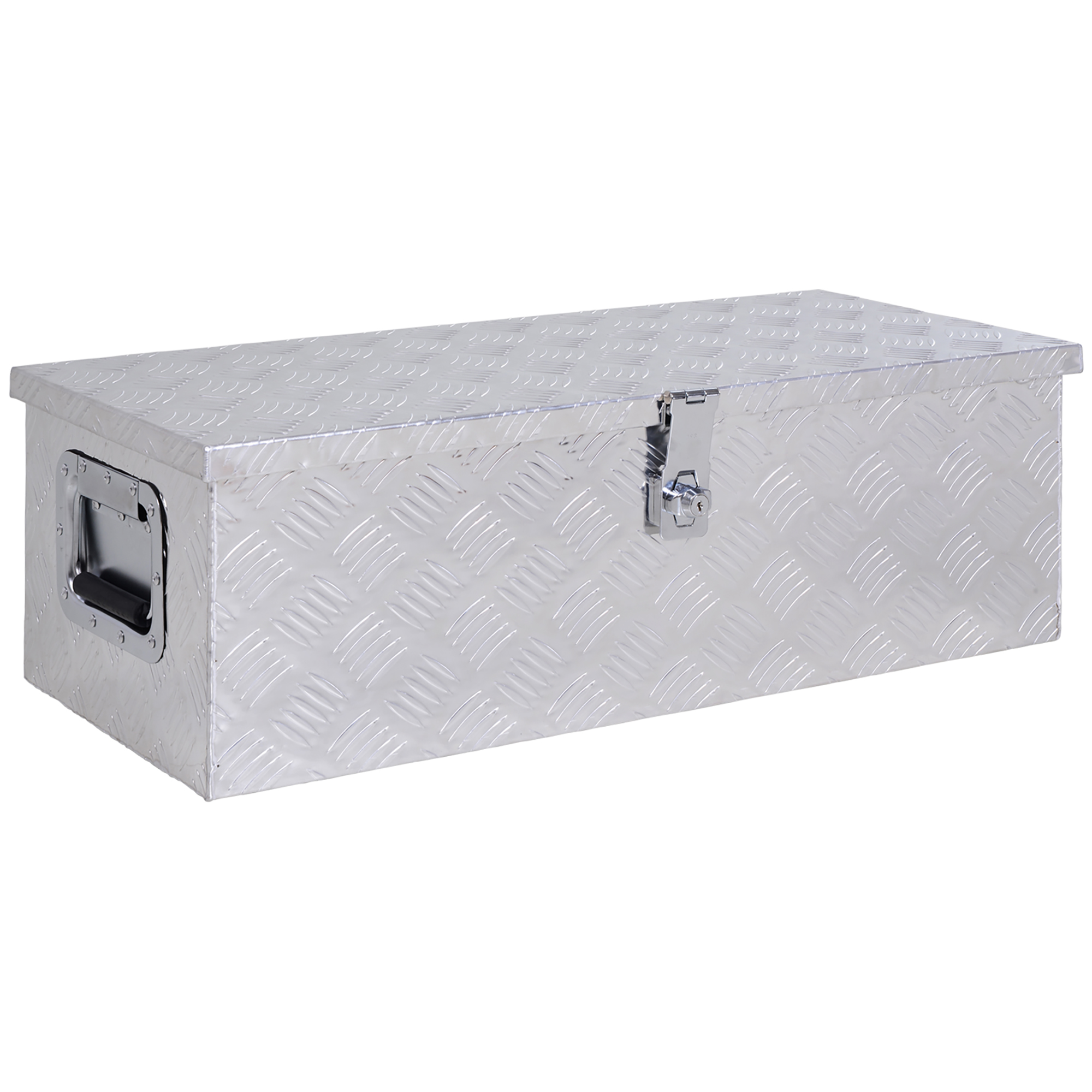 HOMCOM Caja de Herramientas de Aluminio con Asas Retráctiles Cierre con Llave y Gran Capacidad de Almacenaje 76x33x25 cm Plata