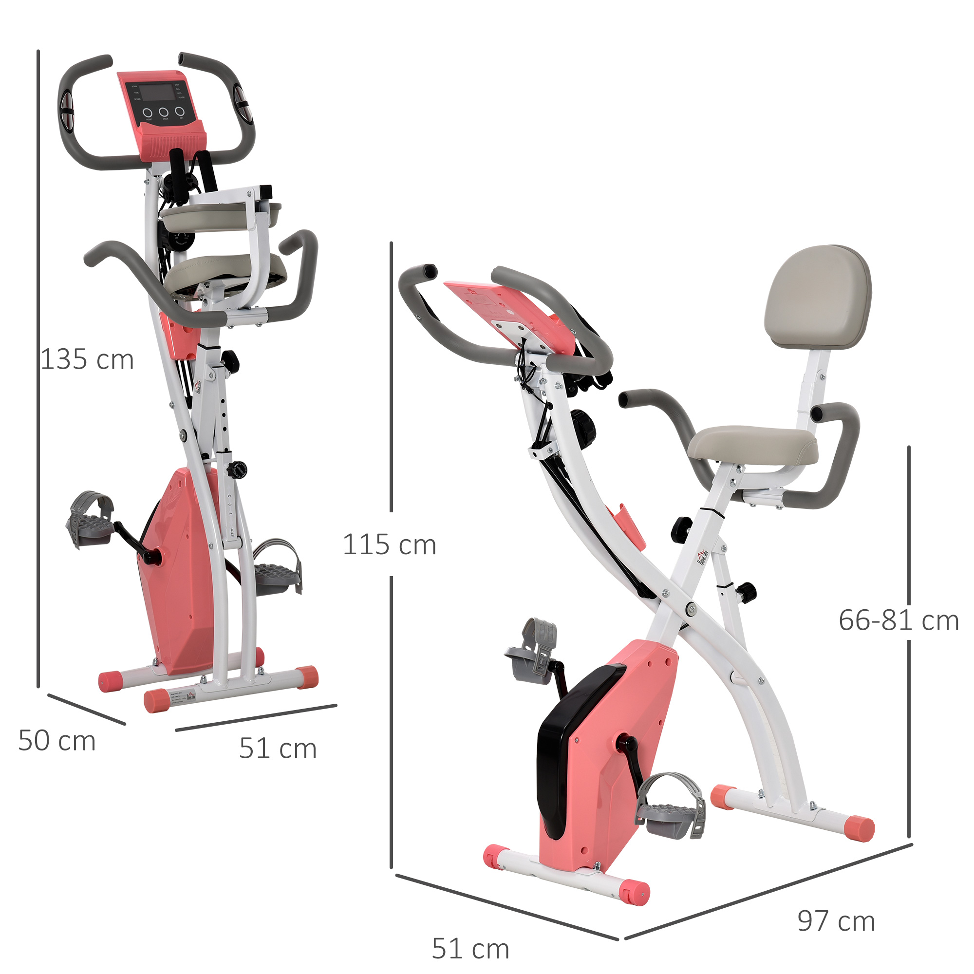 Homcom Cyclette Pieghevole Bianca Con Schienale, LCD E Supporto Tablet, Fitness In Casa - 3