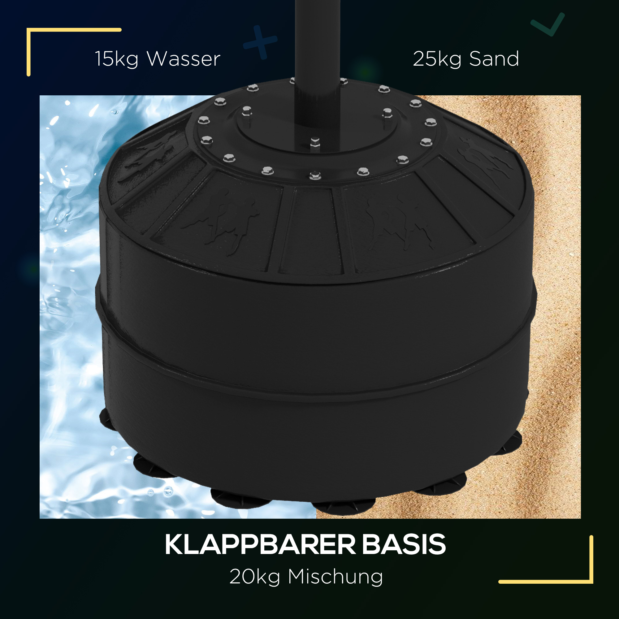 Poksipall refleksvardaga, kõrgus reguleeritav 160-205 cm, täidetav alus, õhupumbaga, must