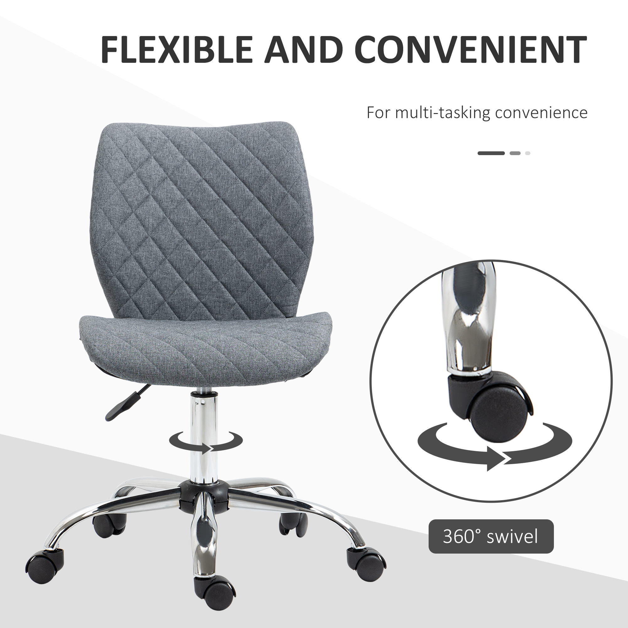 Vinsetto Armless Office Chair Adjustable Computer Chair Swivel Chair with Rolling Wheels and Linen Fabric Back Support for Home Office Students Study Grey 6
