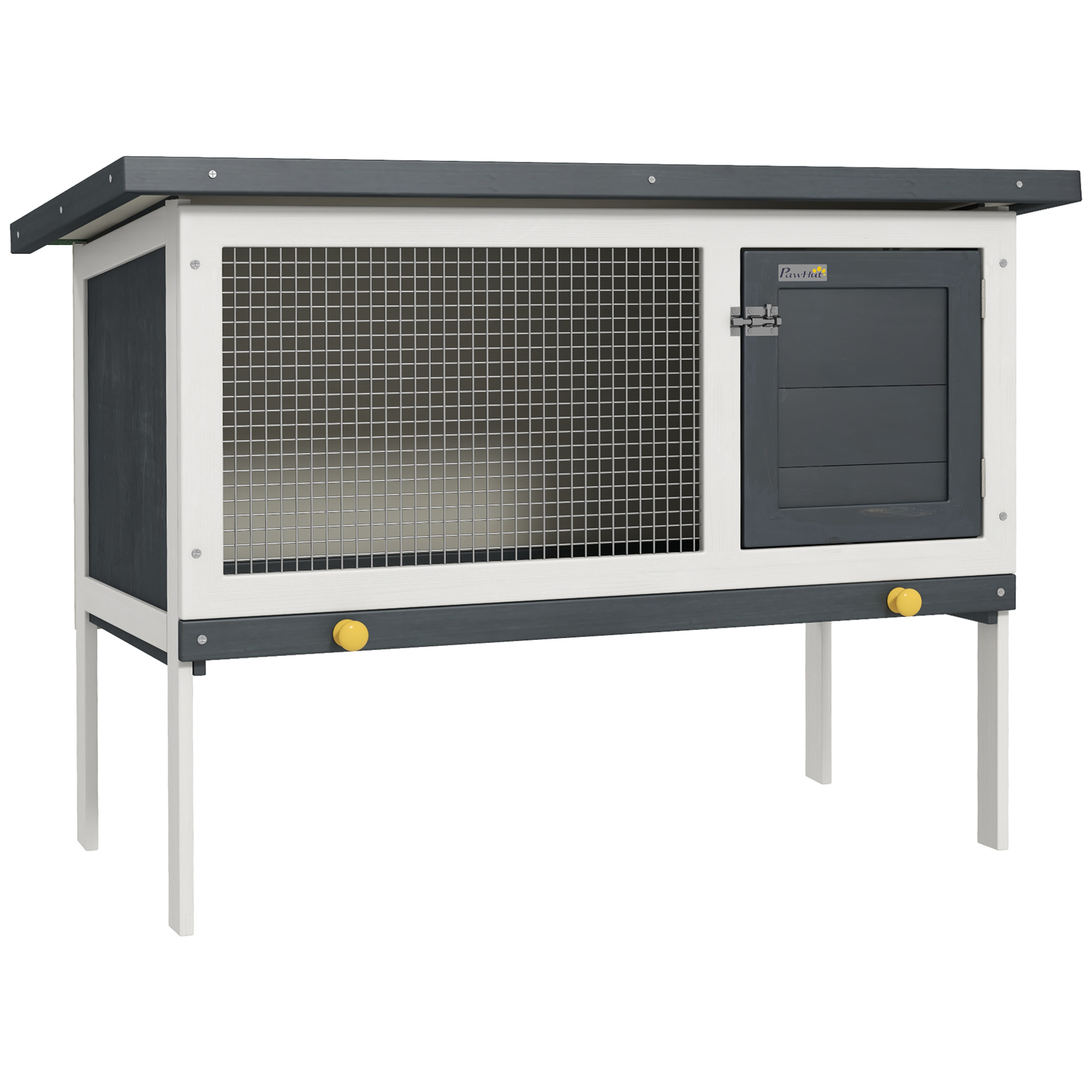 PawHut Rabbits 2-Tier Fur Wood Outdoor Hutch Guinea Pigs Hutches Grey