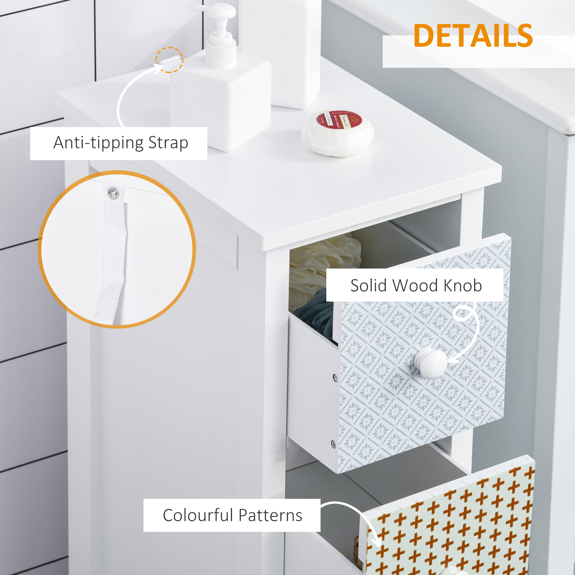 HOMCOM Chest of Drawers, 4 Drawer Dresser, Storage Organizer Toilet Tissue Cabinet for Bedroom, Bathroom 5