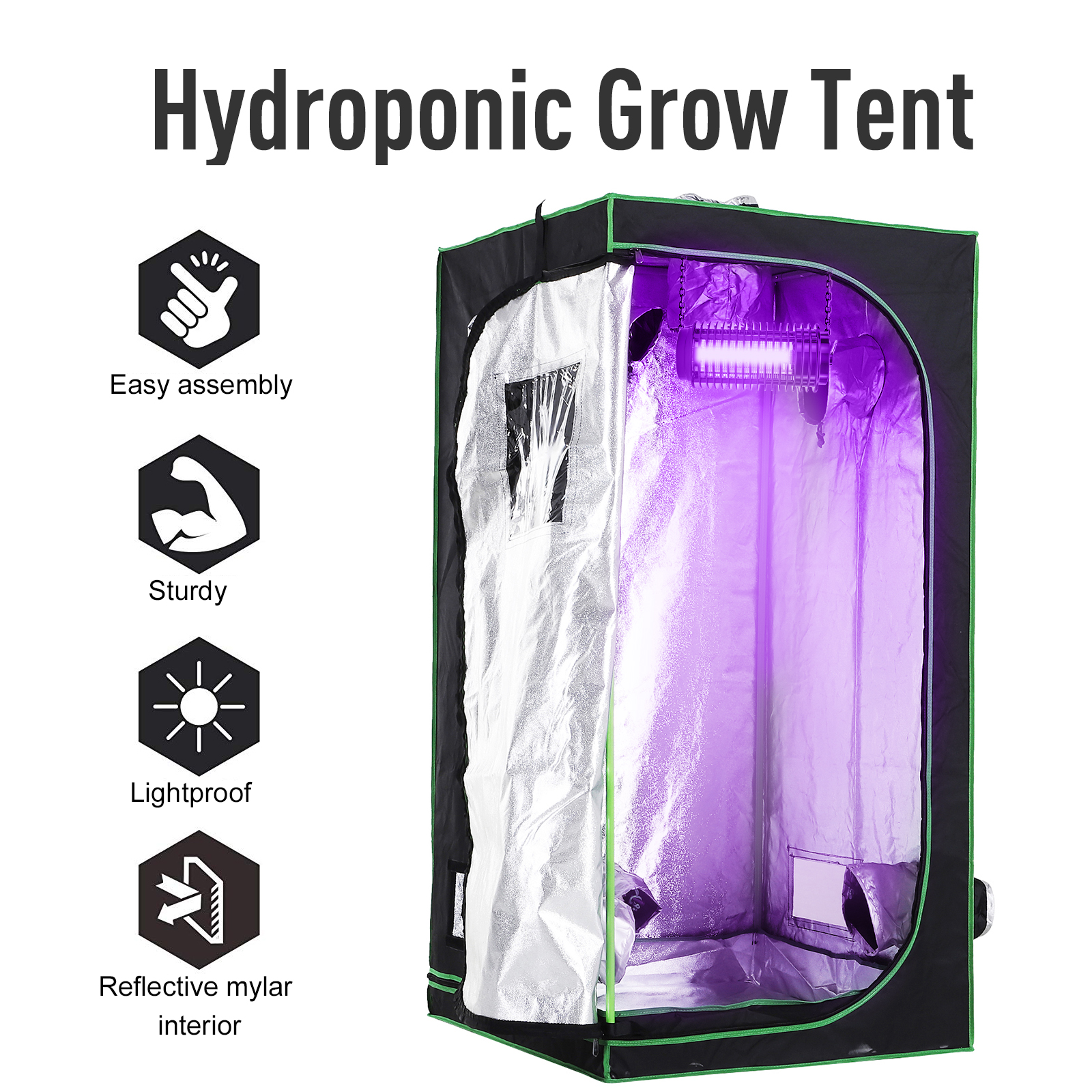 Outsunny Grow Tent Reflective Mylar Hydroponic with Adjustable Vents and Floor Tray for Indoor Plant Growing, 80 x 80 x 160 cm (31.5" x 31.5" x 63") 5
