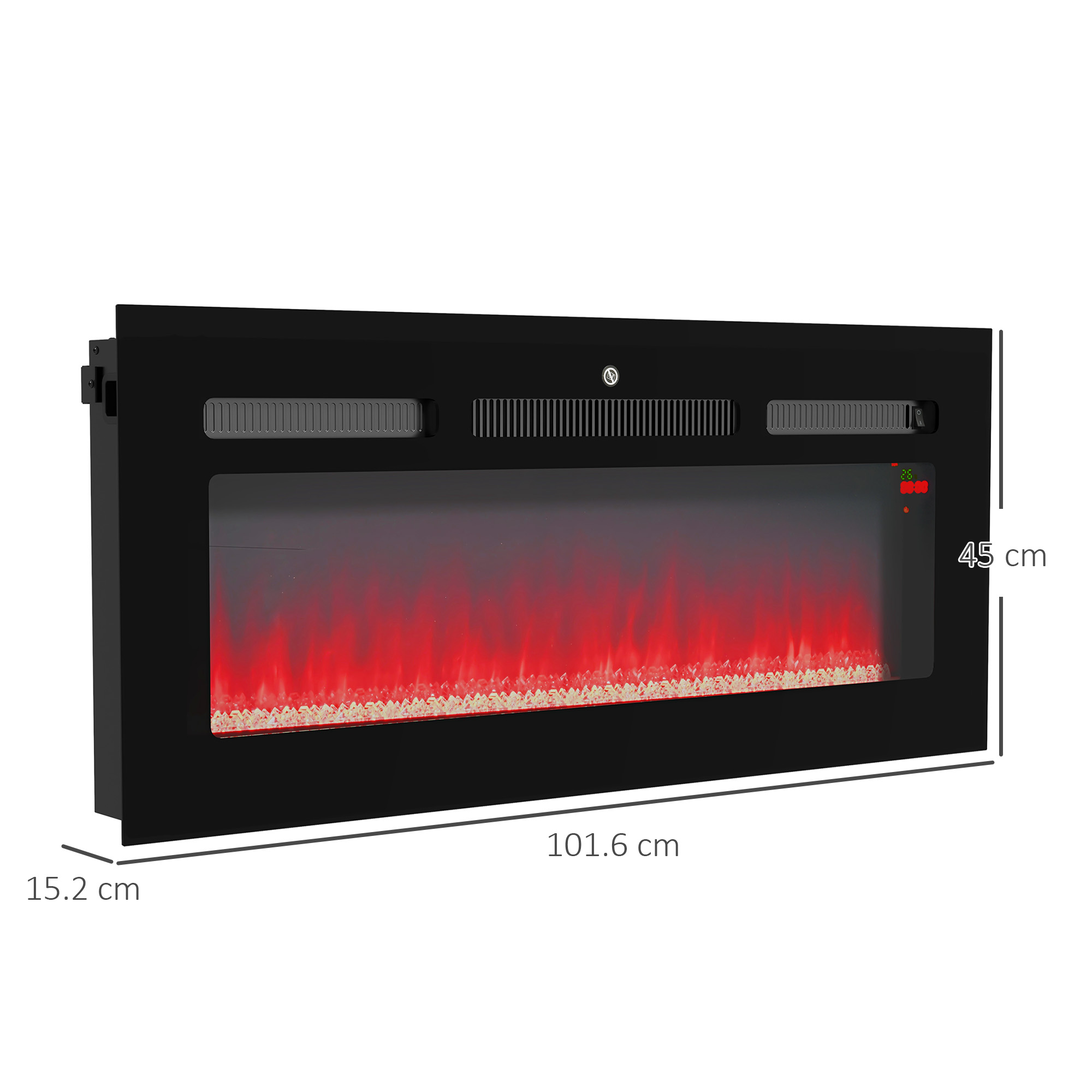 HOMCOM 102cm/40" Electric Fireplace, 2000W Recessed and Wall Mounted Electric Fire with Remote Control, 9 Flame Colour and Crystal, Black 3
