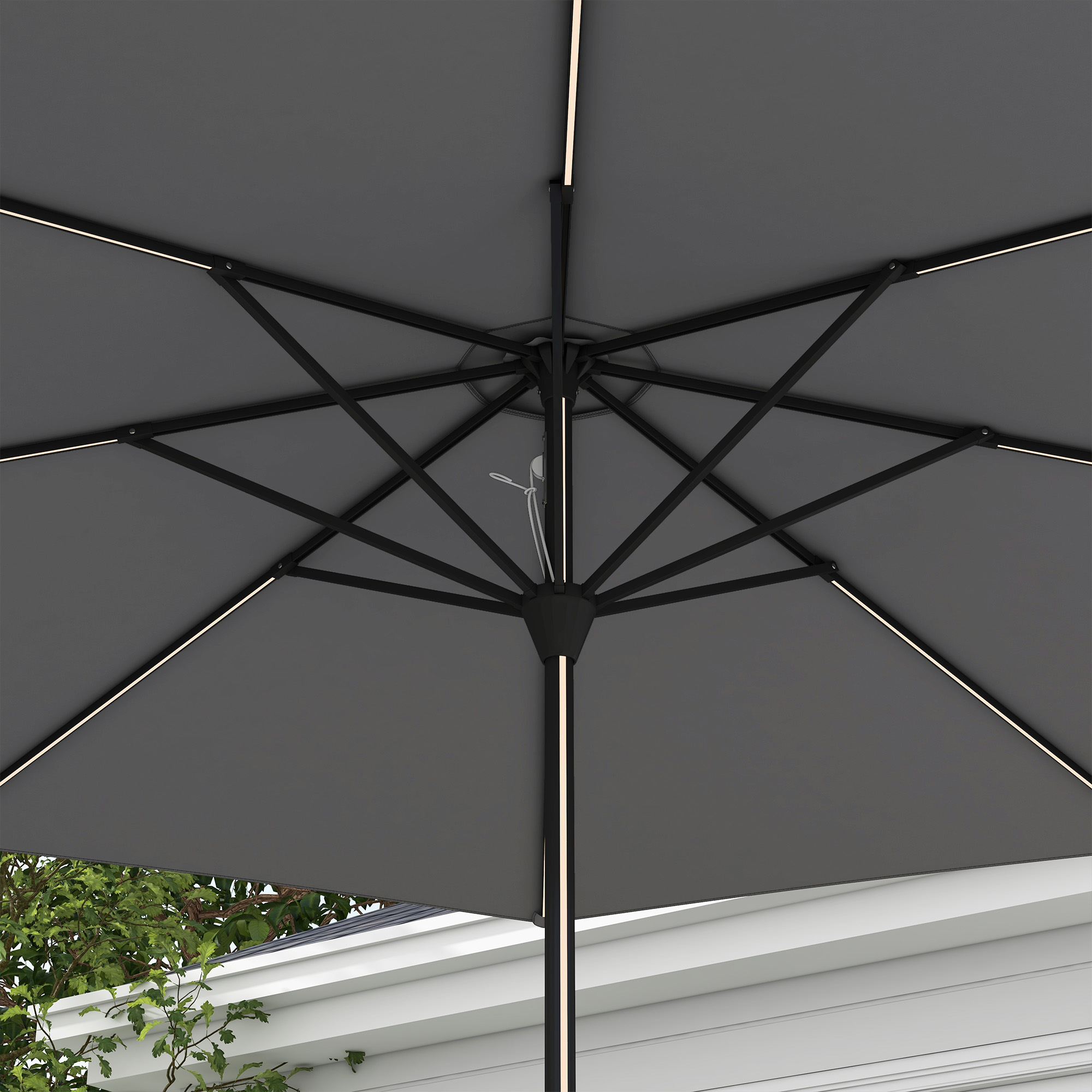 Outsunny 2.65m Garden Parasol, with LED Lights Dark Grey 8