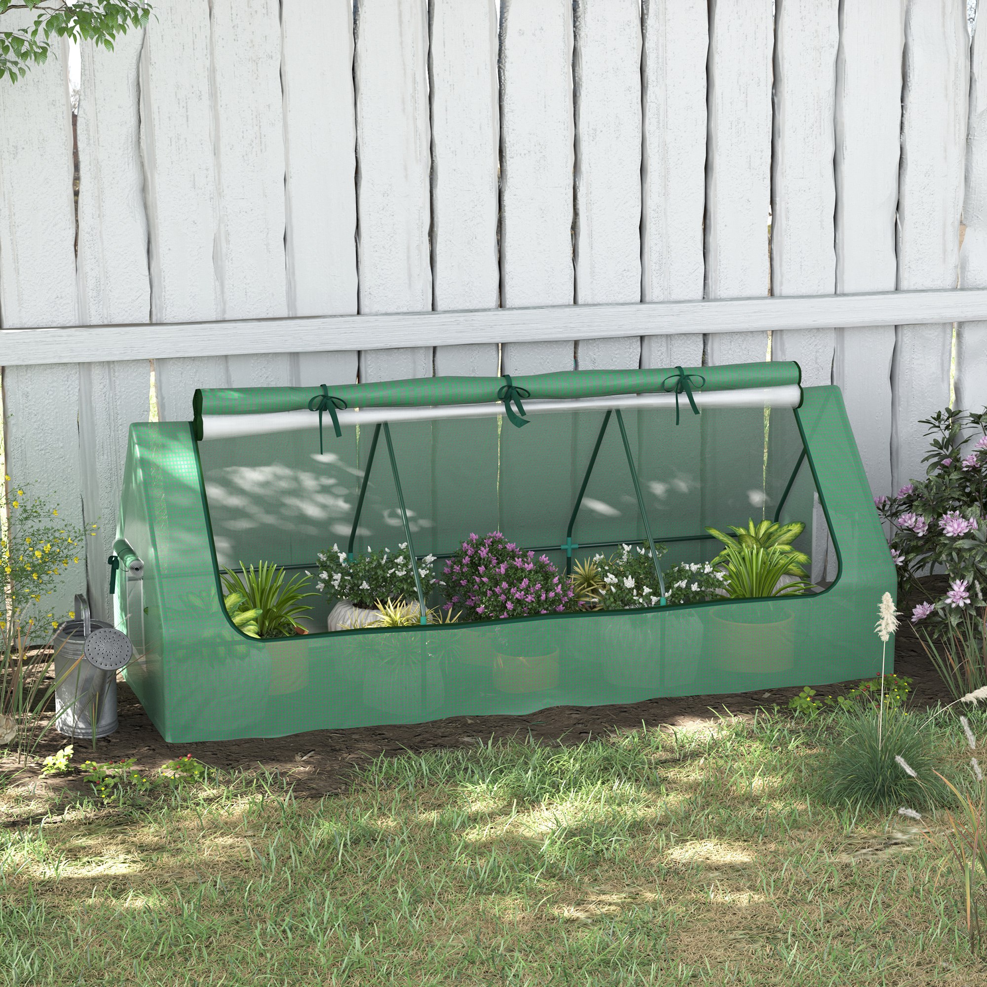 Outsunny Portable Small Polytunnel, Mini Greenhouse with Mesh Windows for Indoor and Outdoor, 240x90x90cm, Green 2