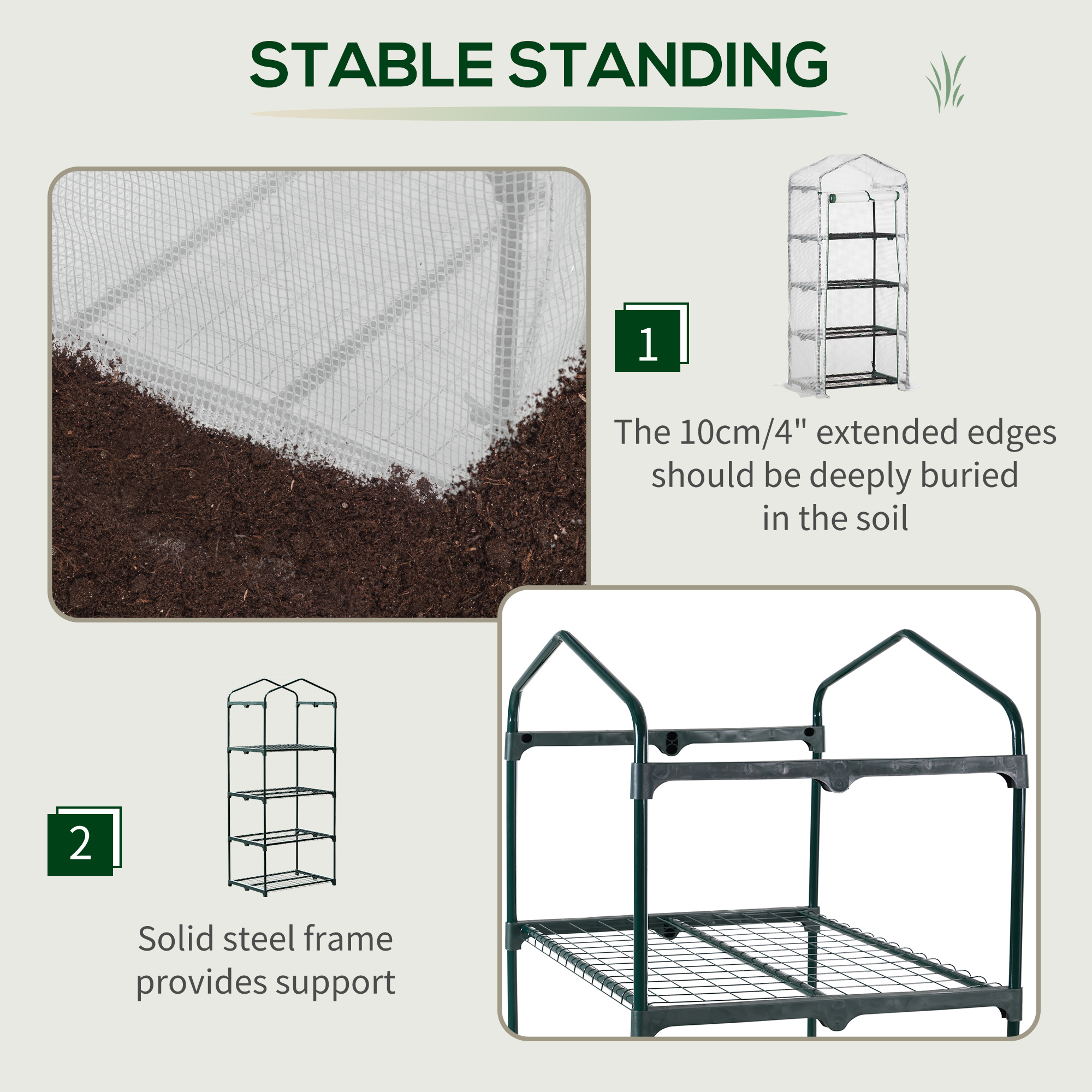Outsunny 4 Tier Mini Greenhouse, Portable Compact Green House with Steel Frame, PE Cover, Roll-up Door, 70 x 50 x 160 cm, White 4