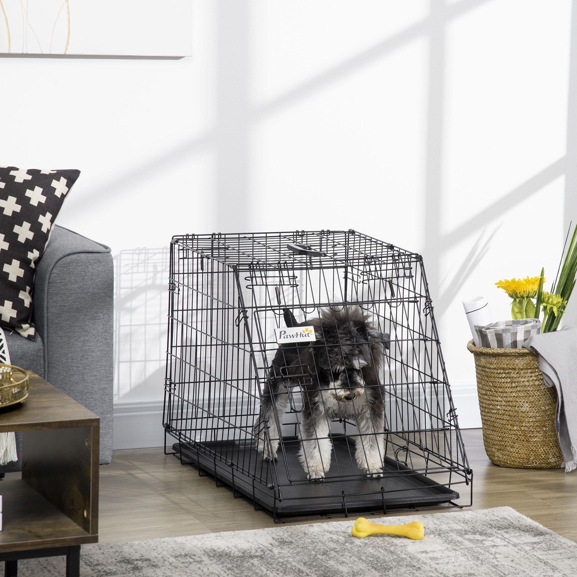 Pawhut Trapeze Collapsible Dog Pet Travel Box Cage Removable Tray 77 x 47 x 55cm 2